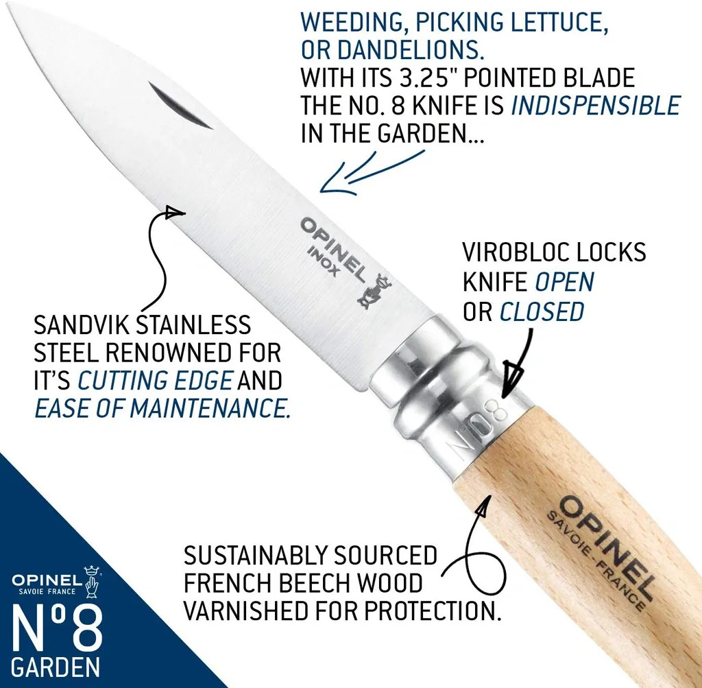 OPINEL FRANCE No.08 GARDEN FOLDING KNIFE BEECH WOOD HANDLE (133080)
