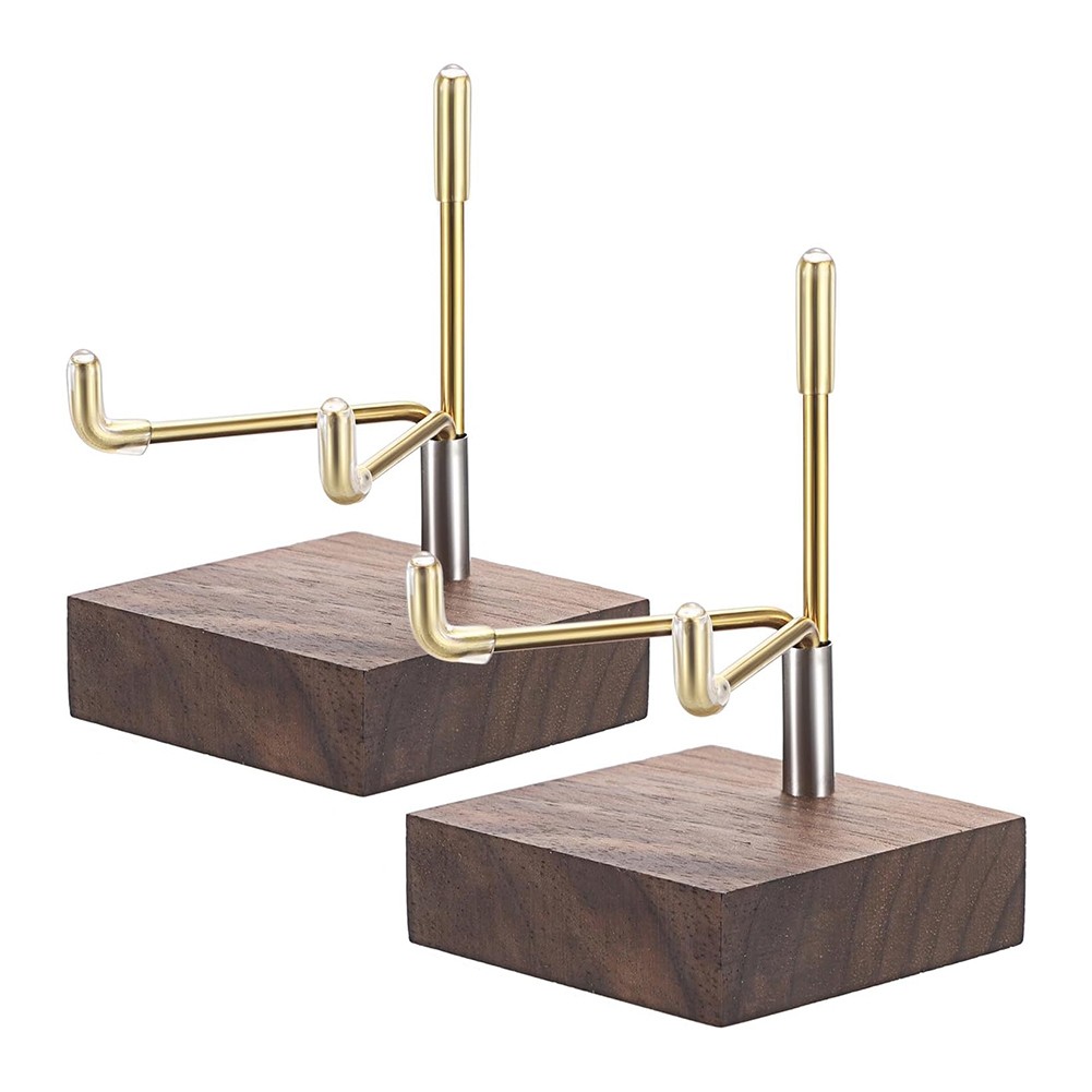 Set of 2 Small Display Stand with Adjustable Metal Arms and Wooden 5629