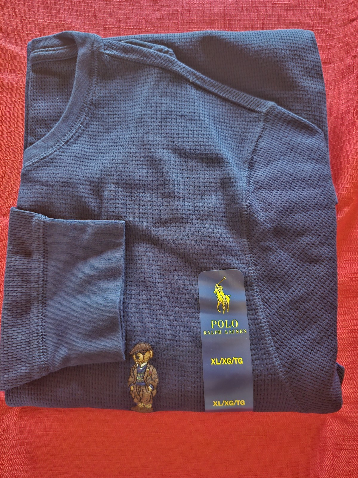 Polo Ralph Lauren Waffle-Knit Sweater Navy Blue XL Cotton Blend Men Bear