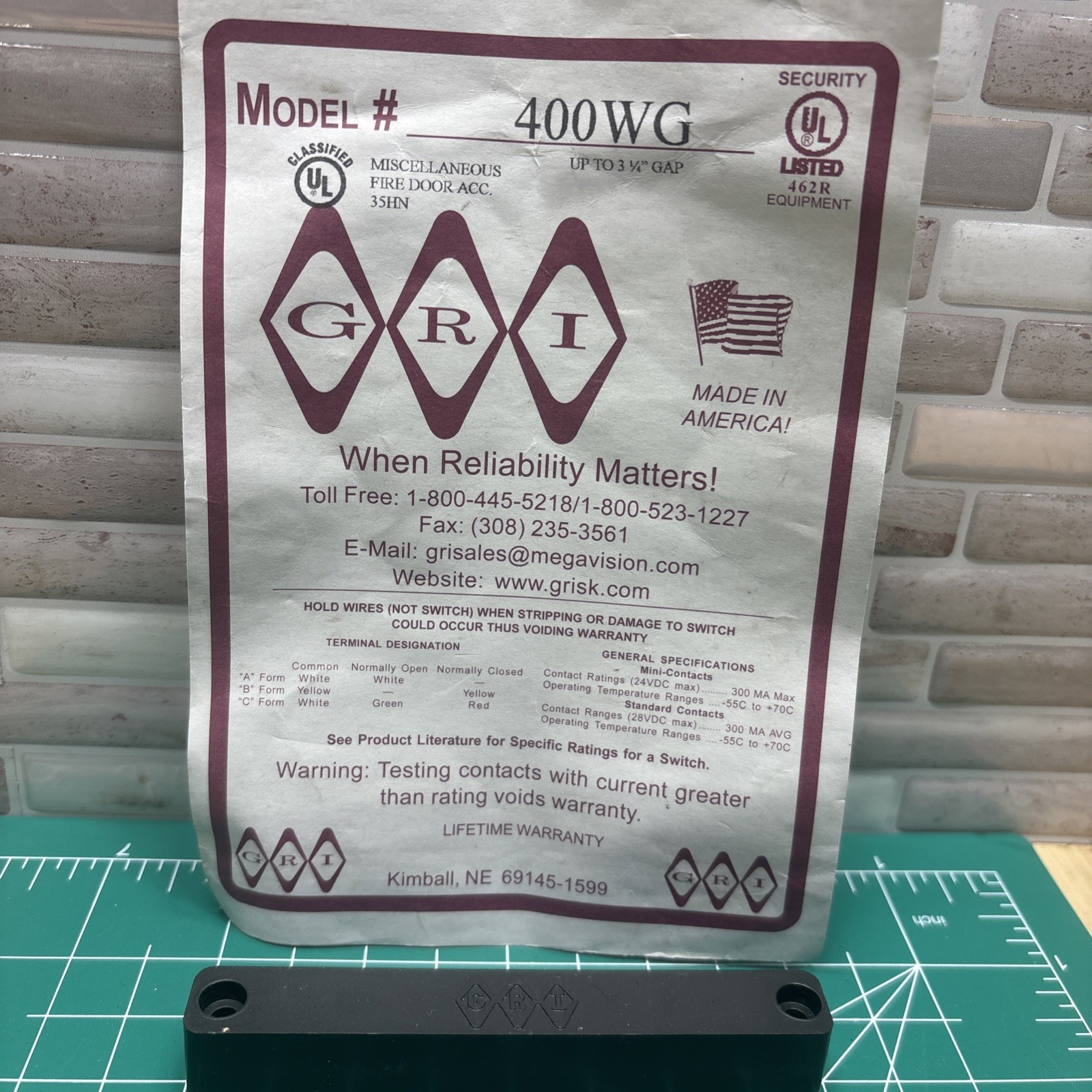 G.R.I. 400WG-B Industrial Surface Mount Magnetic Contacts with Terminals Wide Ga