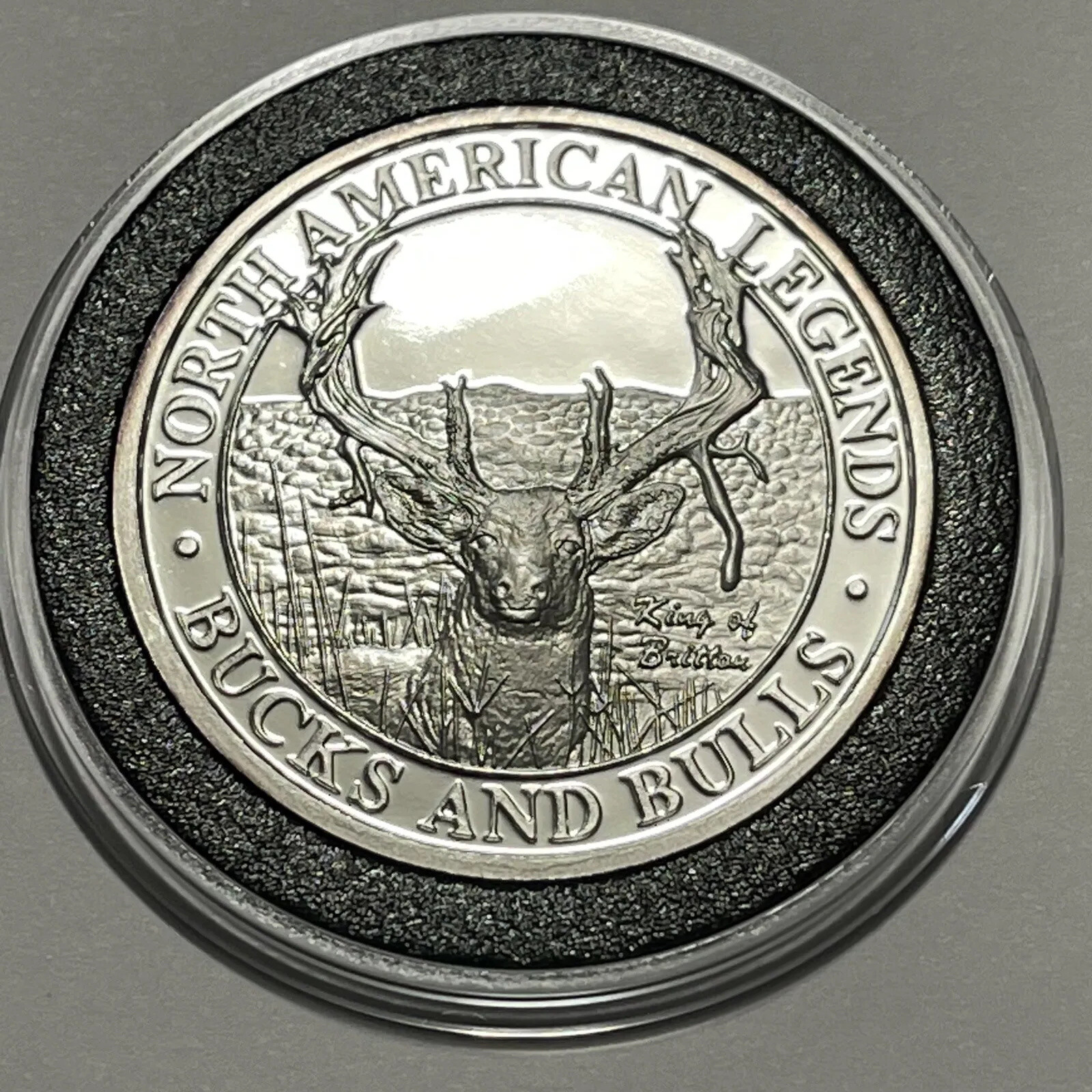 King of Britton Buck Hunting Proof Coin 1 Troy Oz .999 Fine Silver Medal Round