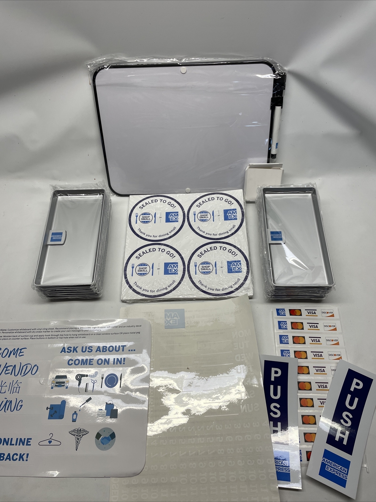 American Express Small Business Accessory Kit￼ 2 Signs, Stickers , Check Trays,