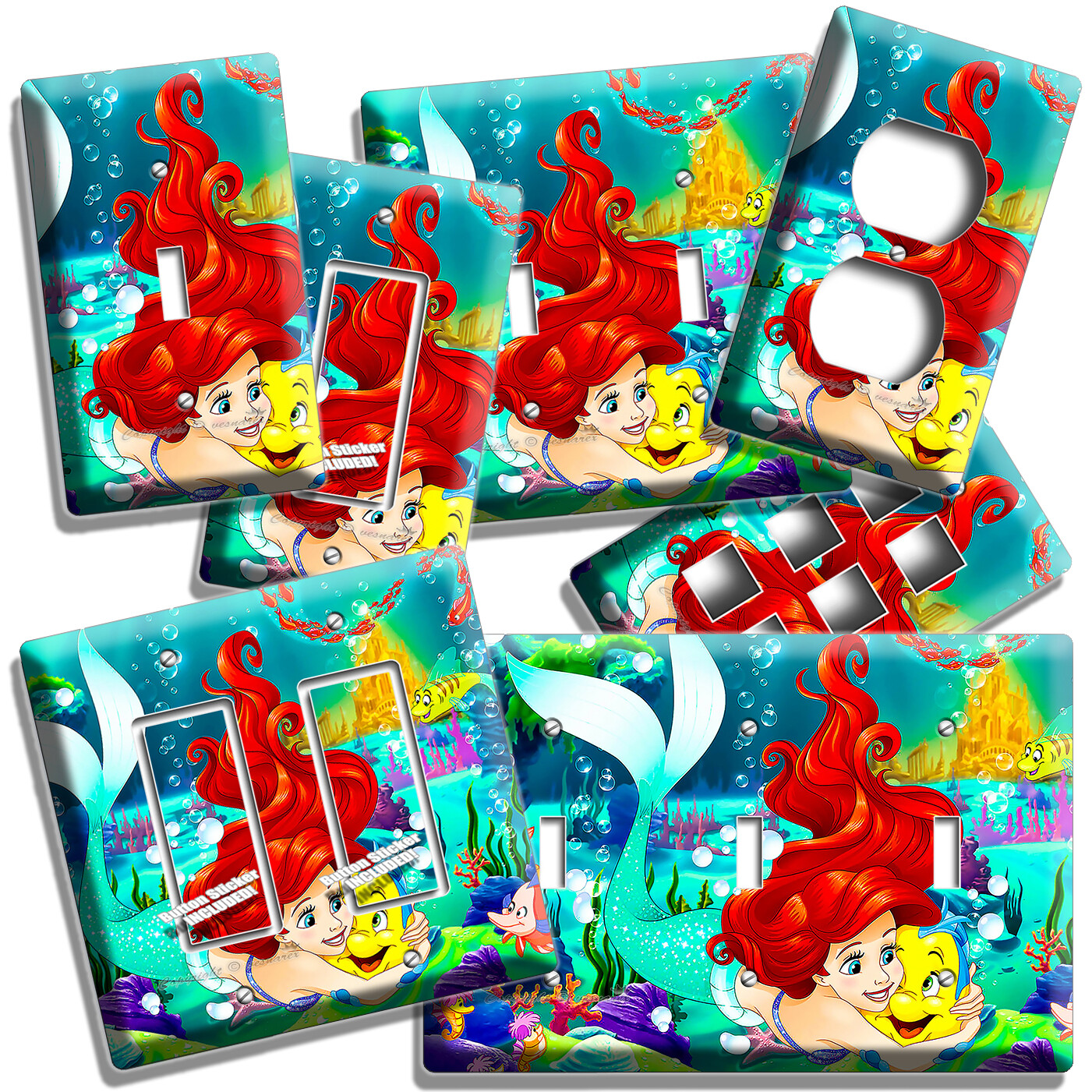 LITTLE MERMAID ARIEL HUGS FLOUNDER LIGHT SWITCH OUTLET WALL PLATE ROOM ART DECOR