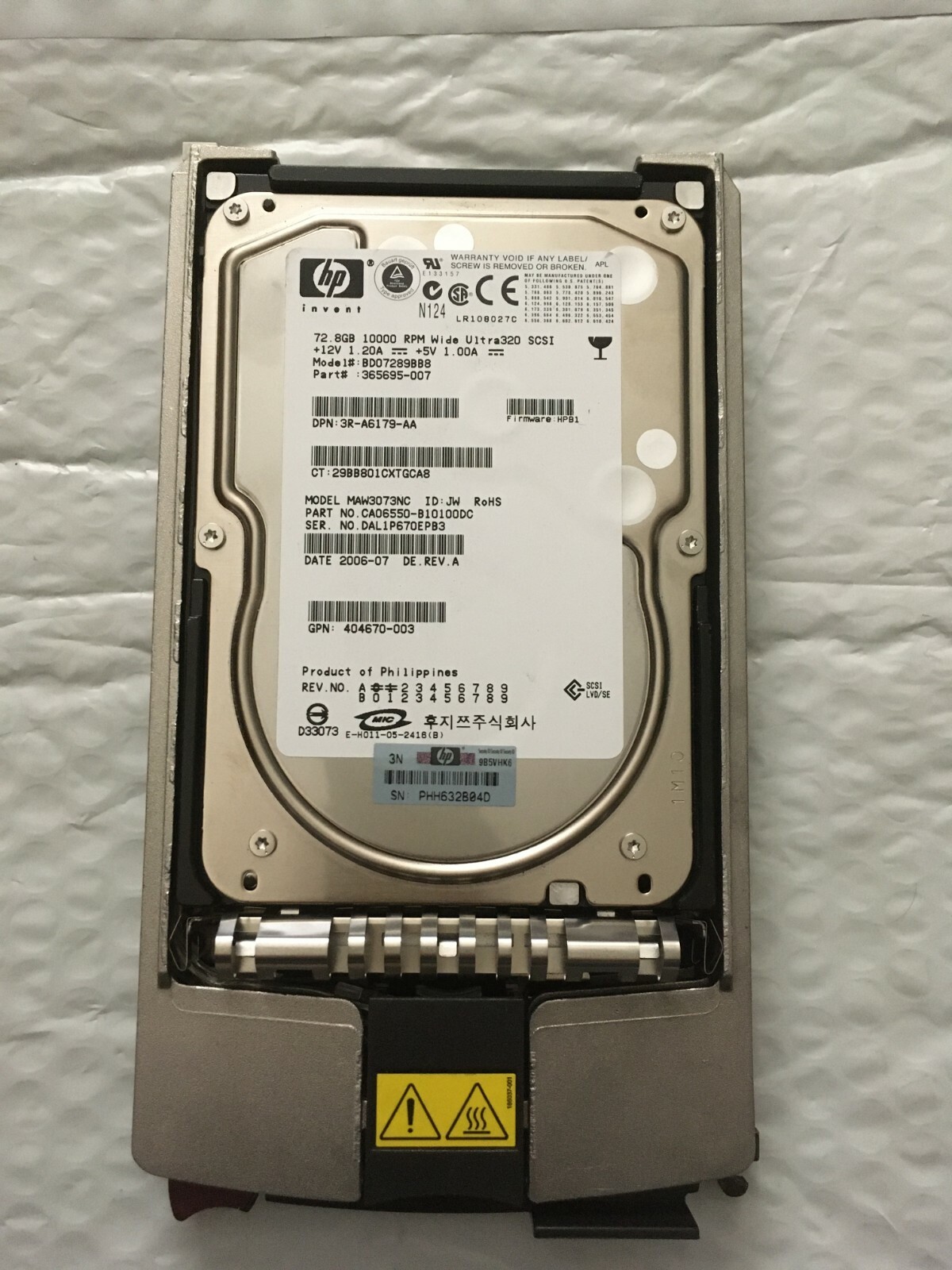 HP COMPAQ 72.8GB 10K WIDE ULTRA320 80P SCSI HPB1 FUJITSU MAW3073NC BD07289BB8