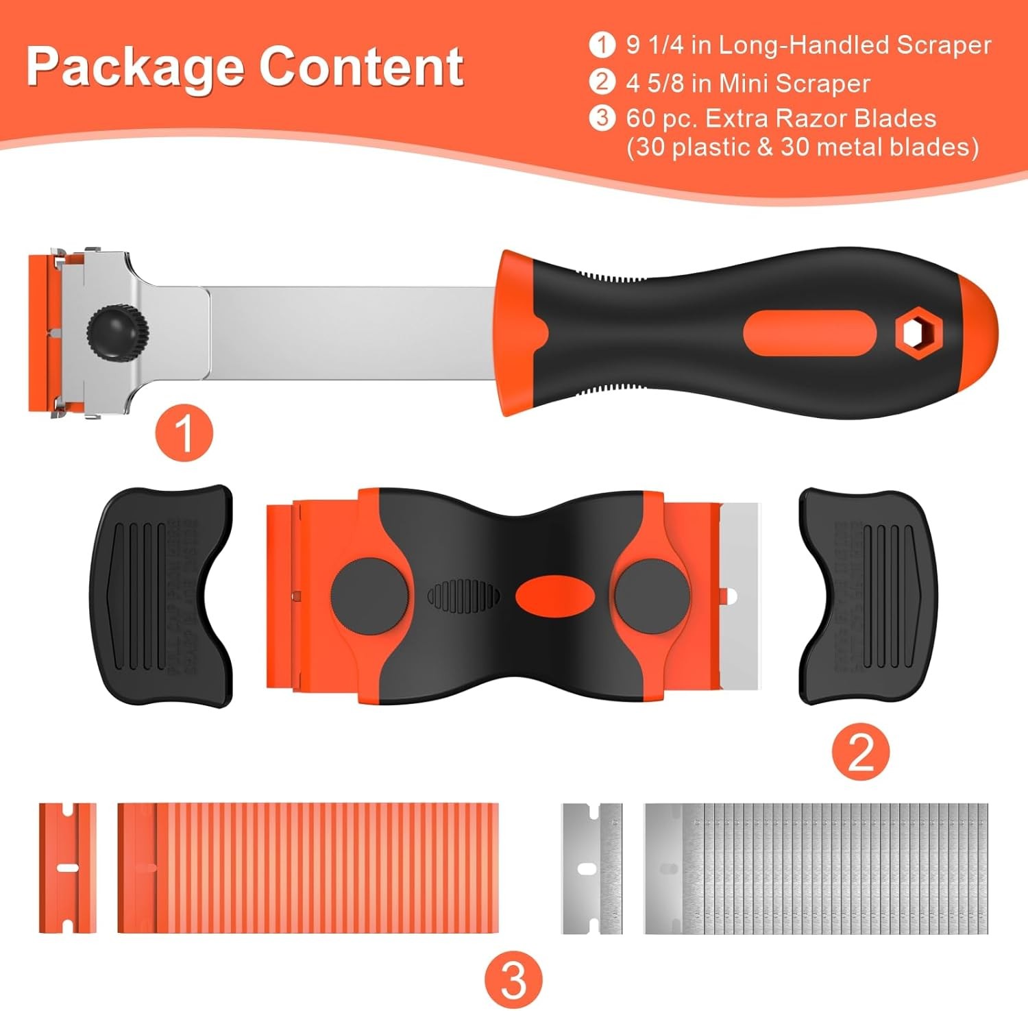 3 Pcs Razor Blade Scraper Set, Includes 30 Plastic&30 Metal Blades, Multi-Purpos