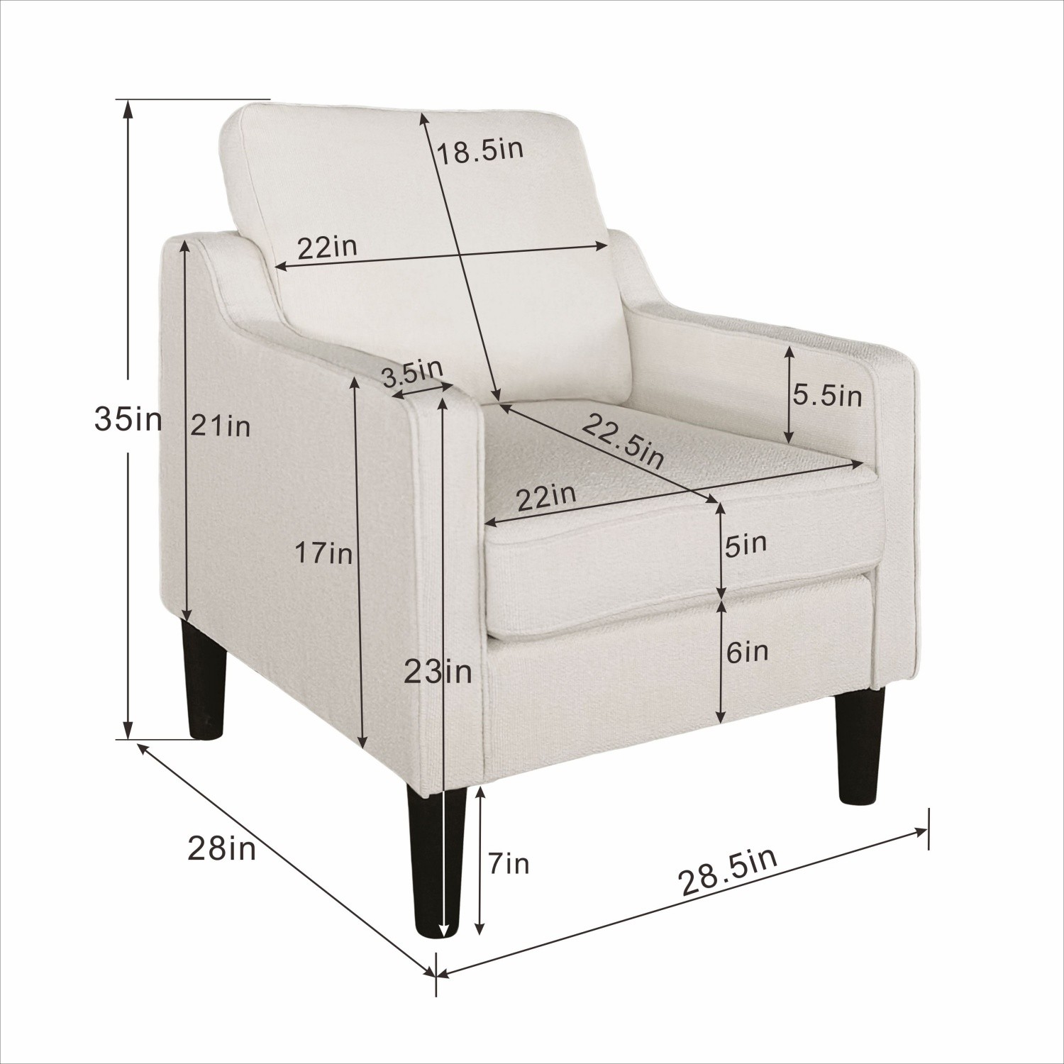 Chenille Accent Chair Modern Lounge Armchair w/ Solid Wood Leg for Living Room