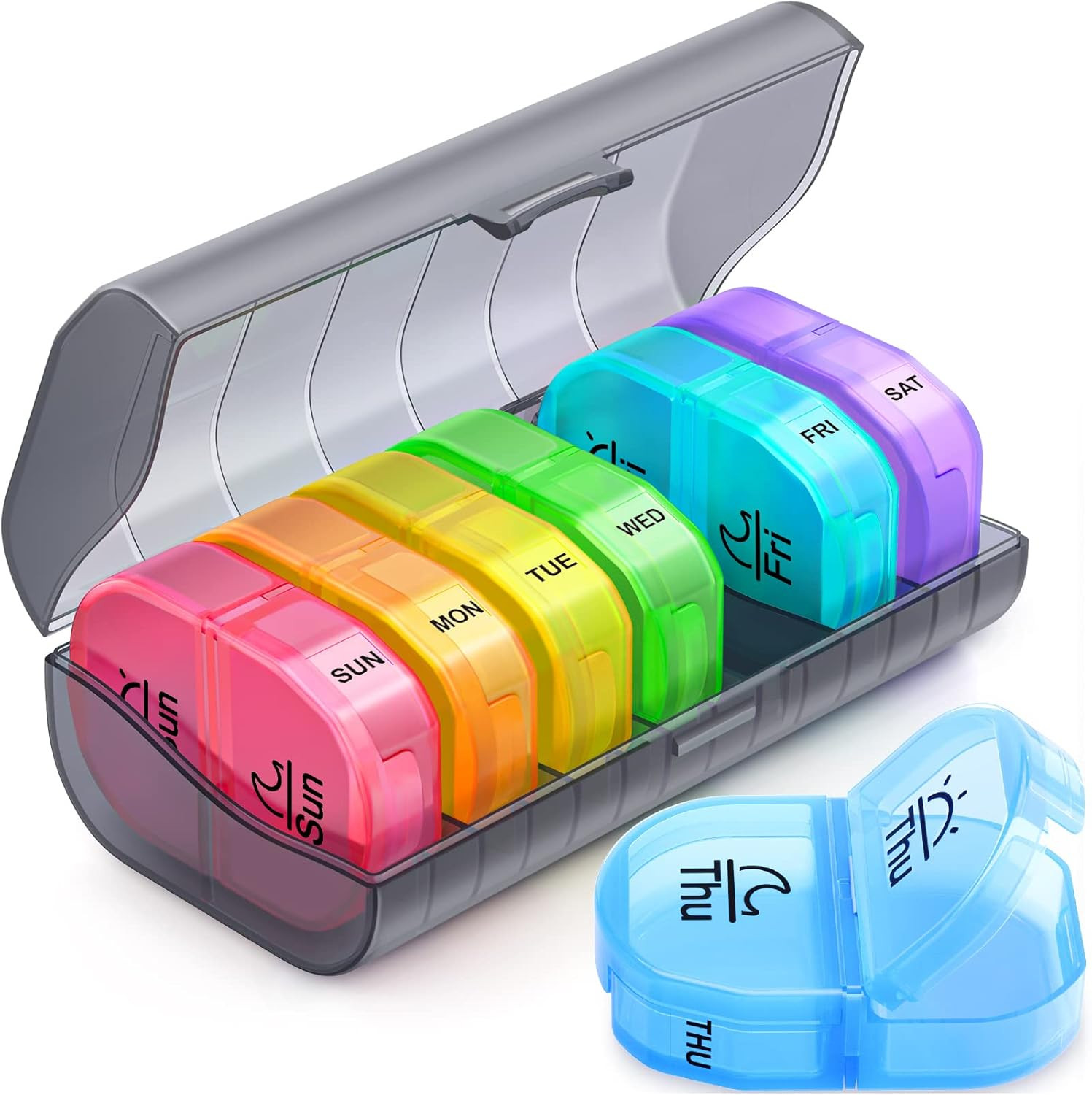 Weekly Pill Organizer 2 Times a Day, ZIKEE AM PM Pill Box with 7 Detachable Pill