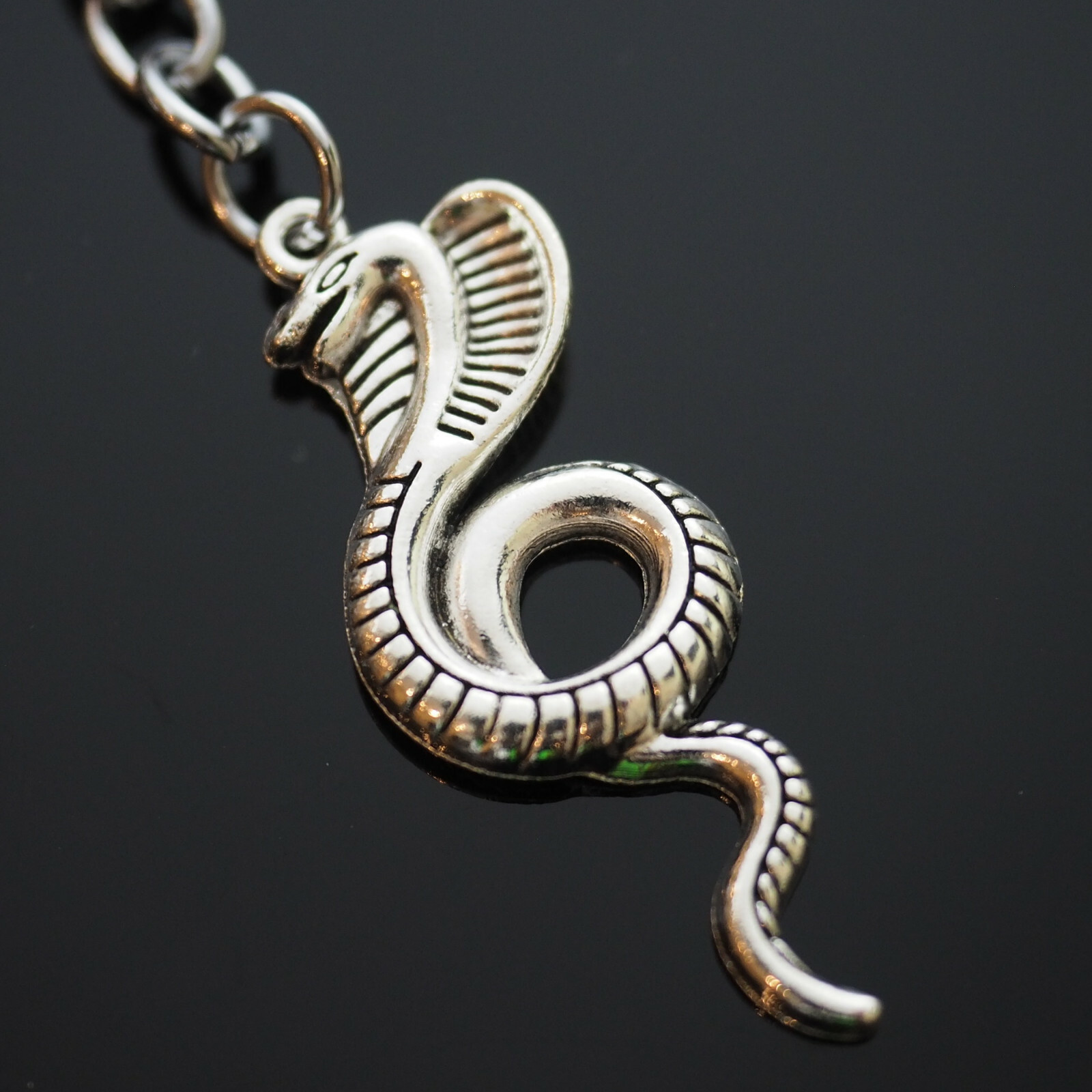 King Cobra Snake Coiled Lover Silver Charm Pendant Keychain Gift