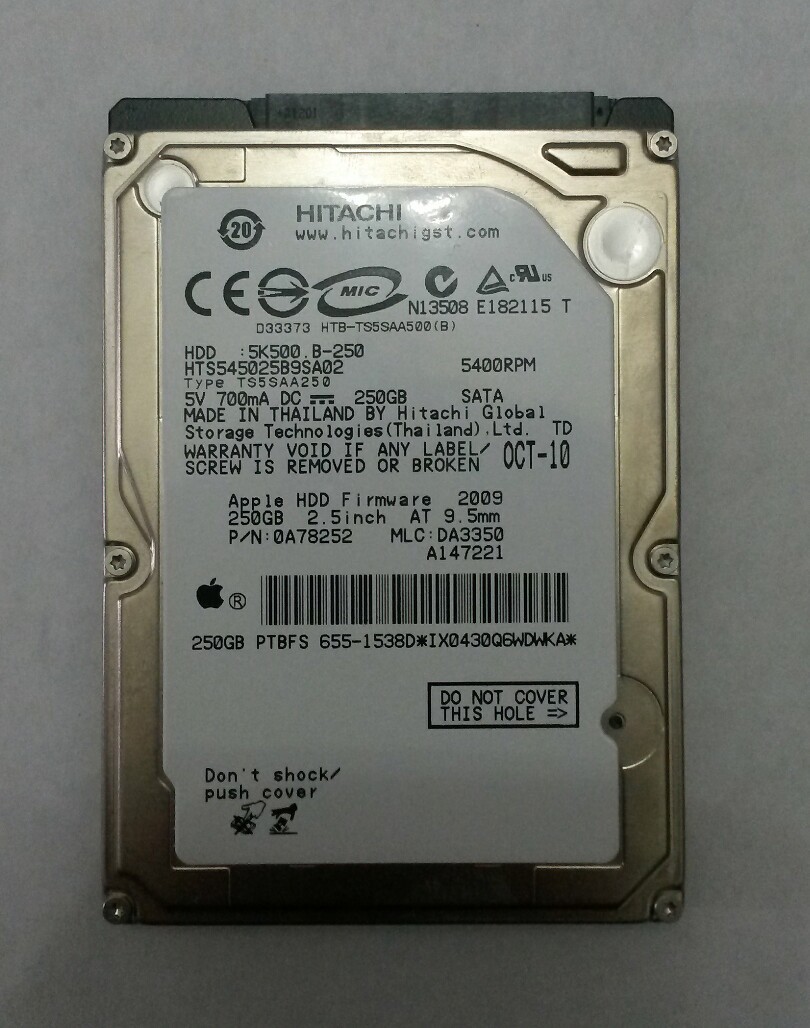 HITACHI HTS545025B9SA02 250GB SATA 5400 RPM P/N:0A78252 MLC:DA3350 F/W: 2009