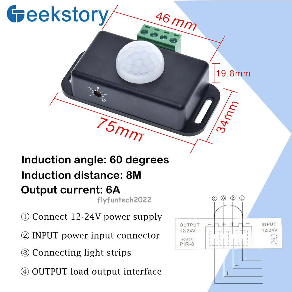 DC 12V-24V PIR Sensor Infrared Motion Detector Switch with Adjustable Timer