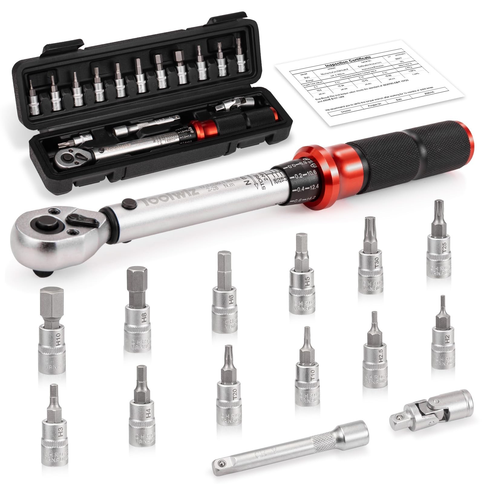 Bike Torque Wrench Set 1/4-Inch Drive 2-26 Nm 17.7-230.1 In-Lb 15 Pieces Torq...