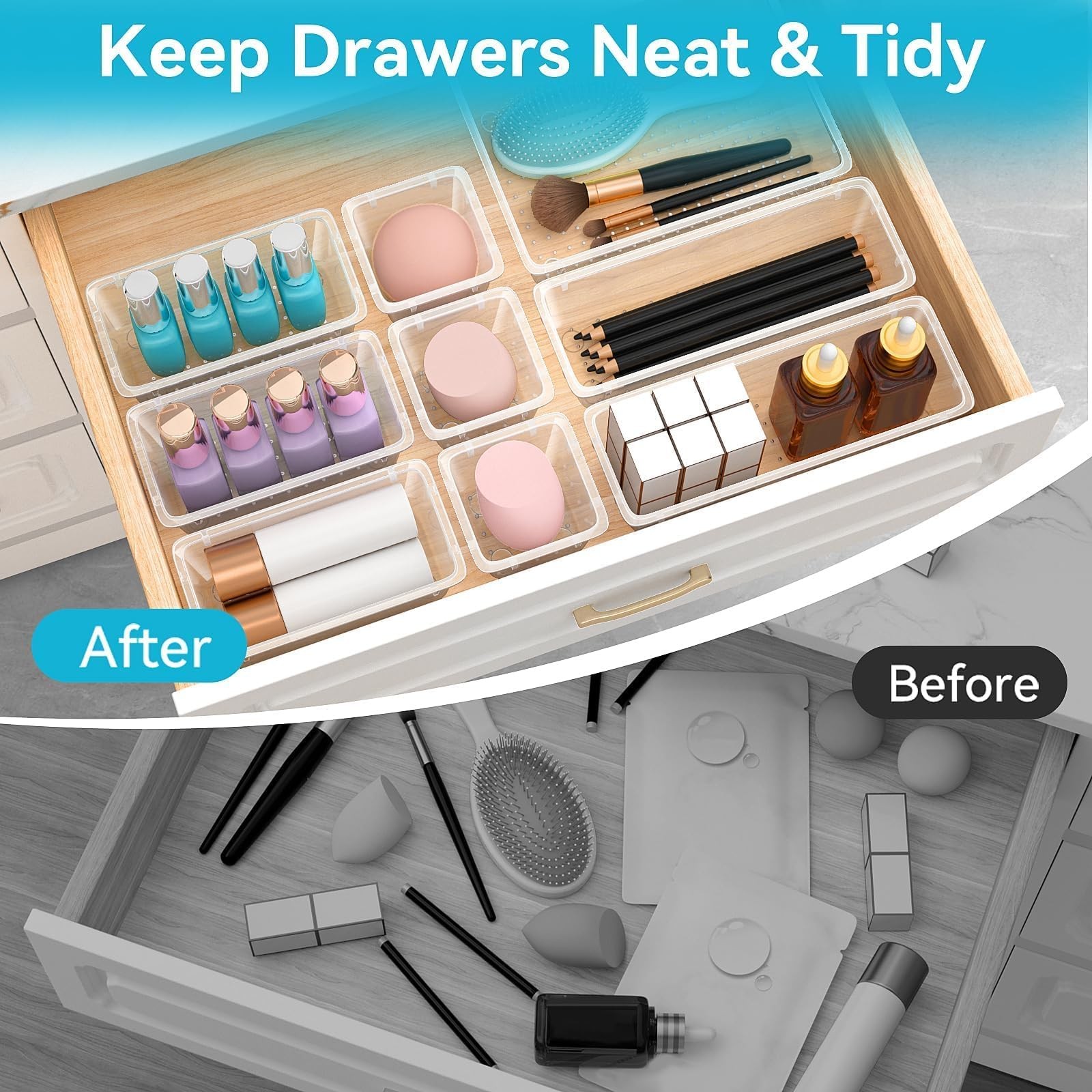 ElegantArray 12 PCS Drawer Organizer Set, 4 Sizes Tool Storage 12 Pcs, Milky