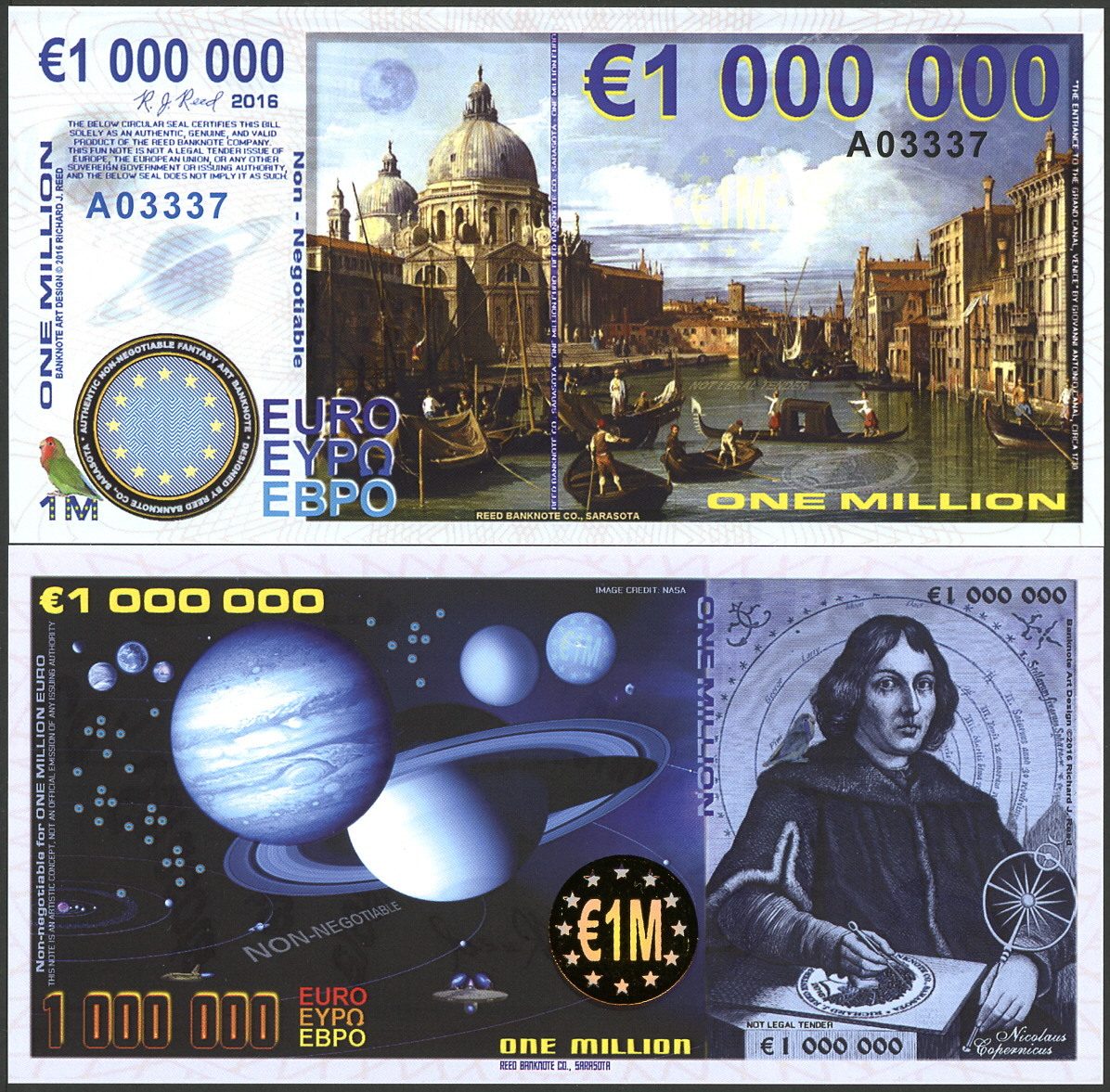 EUROPE ONE MILLION EURO POLYMER COPERNICUS FILM COMMEMORATIVE FANTASY NOTE!