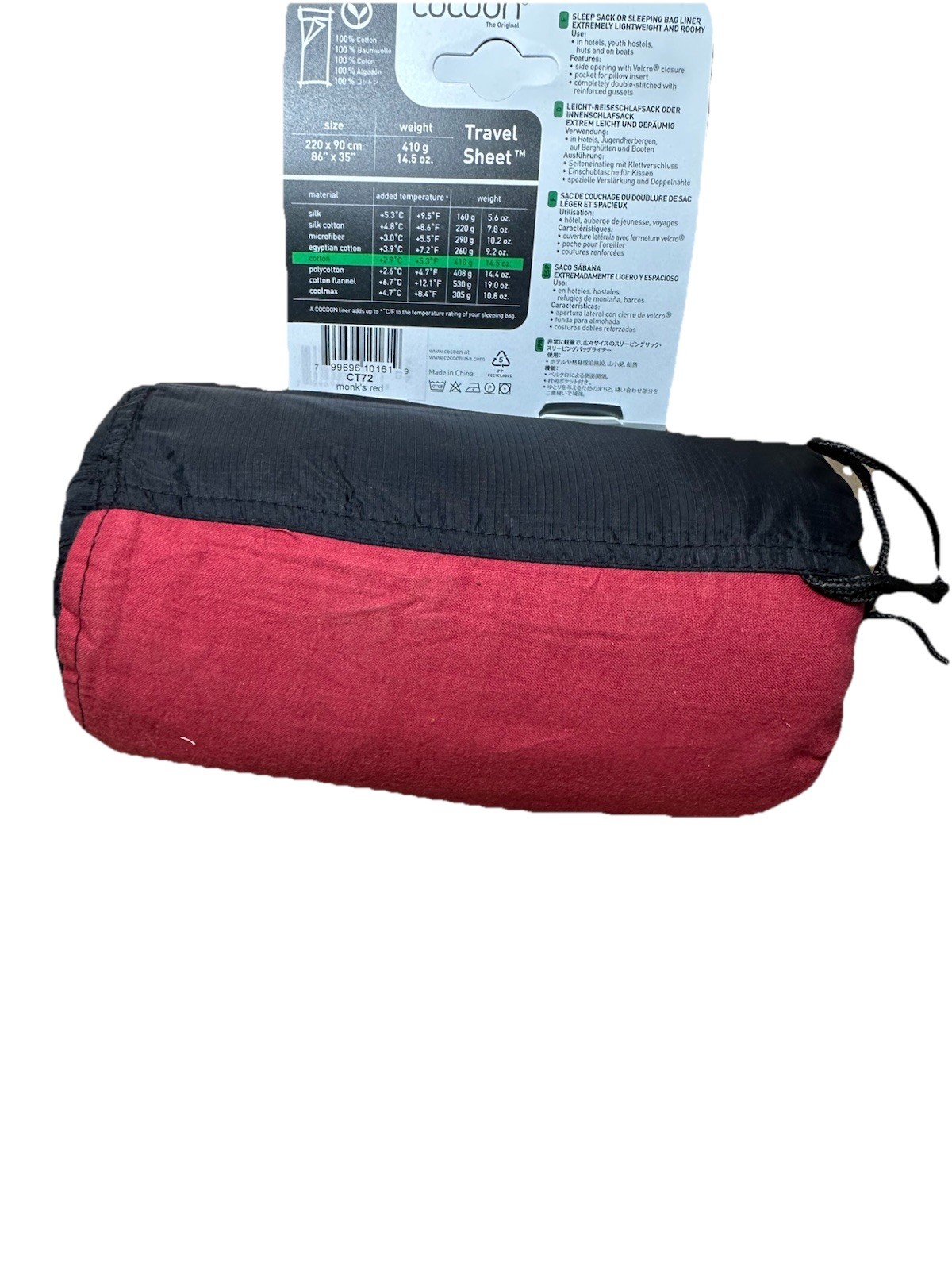 Cocoon Cotton TravelSheet, Monk's Red