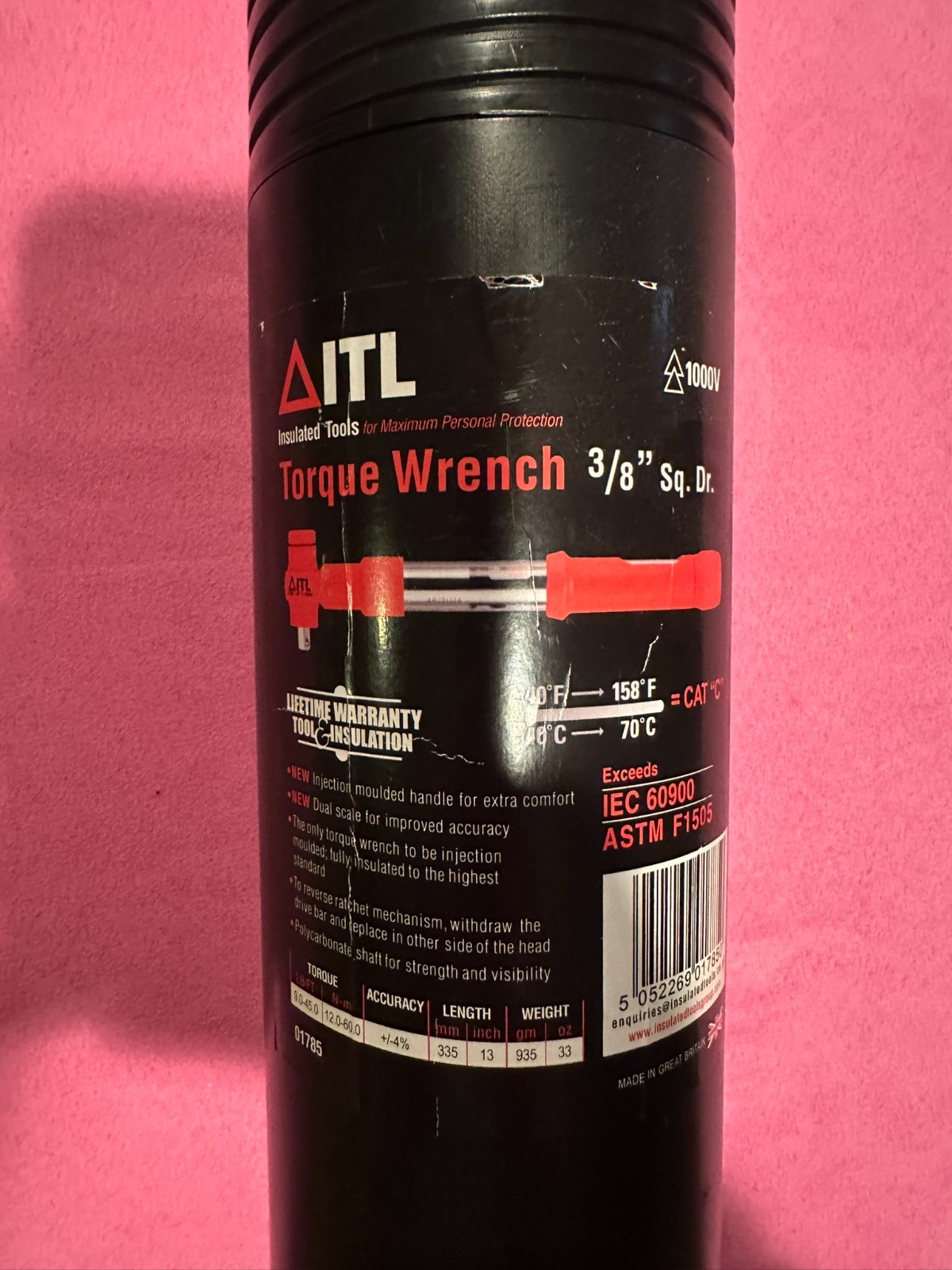 ITL Torque Wrench: Foot-Pound/Newton-Meter, 3/8 in Drive Size, 9-45 ft/lb