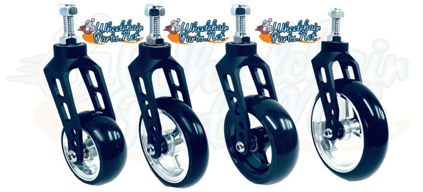 ALUMINUM CASTER FORK (BLACK) ASSEMBLY WITH WHEELS. CHOOSE YOUR WHEEL SIZE