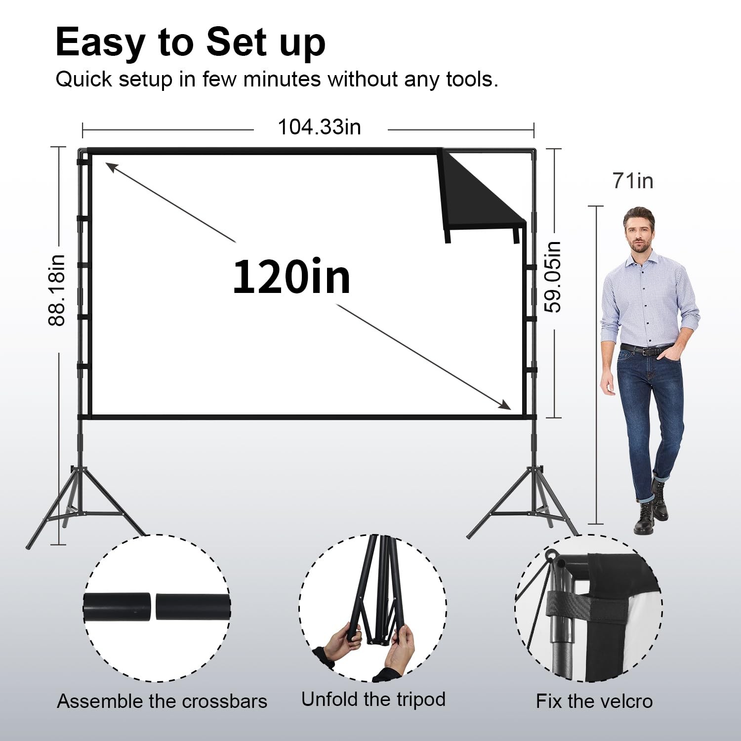 120 Inch Projector Screen with Stand, Extra-Stable Large Iron Base