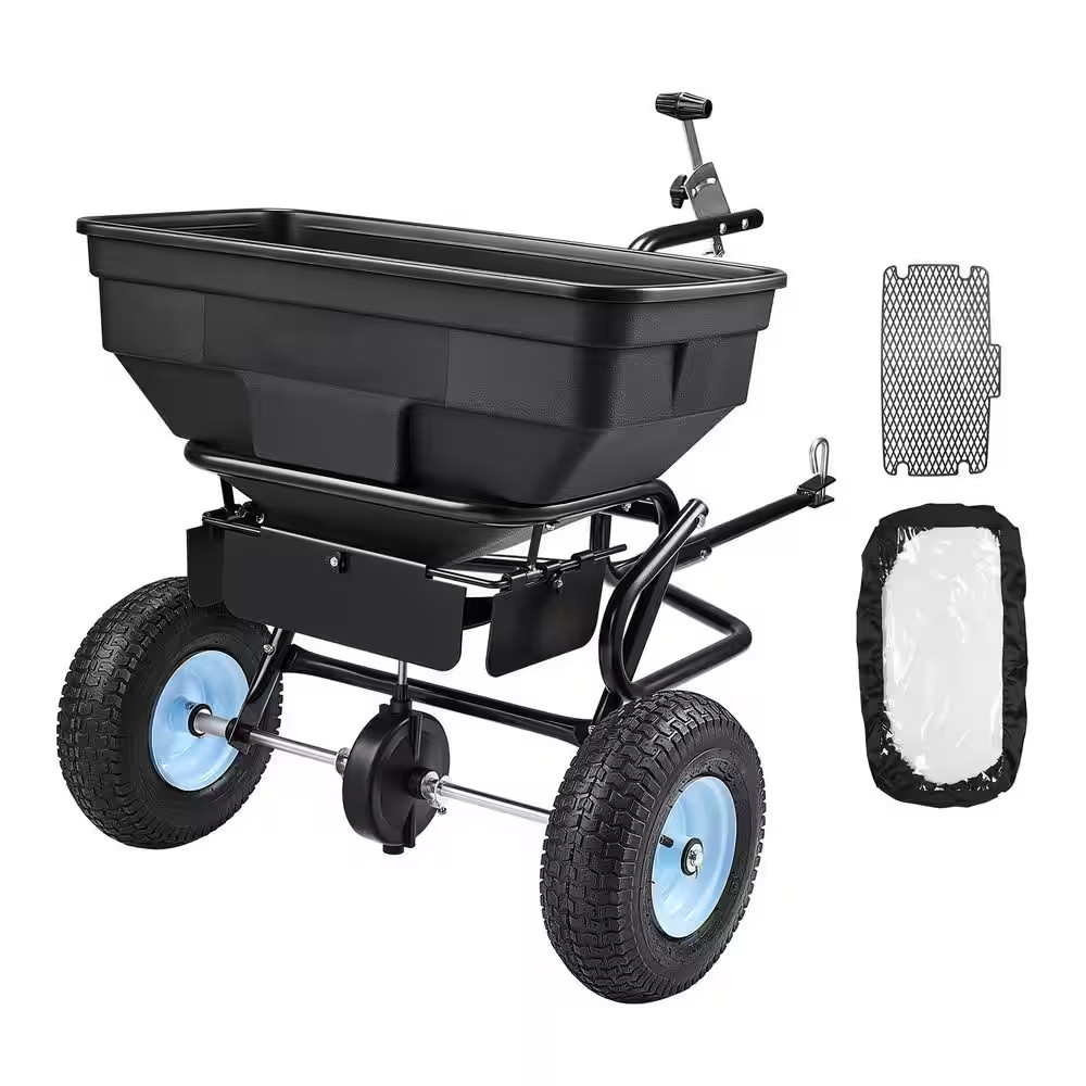 130 Lbs. Capacity Towable Broadcast Spreader with 13 In. Tires, 15 Settings, 9.