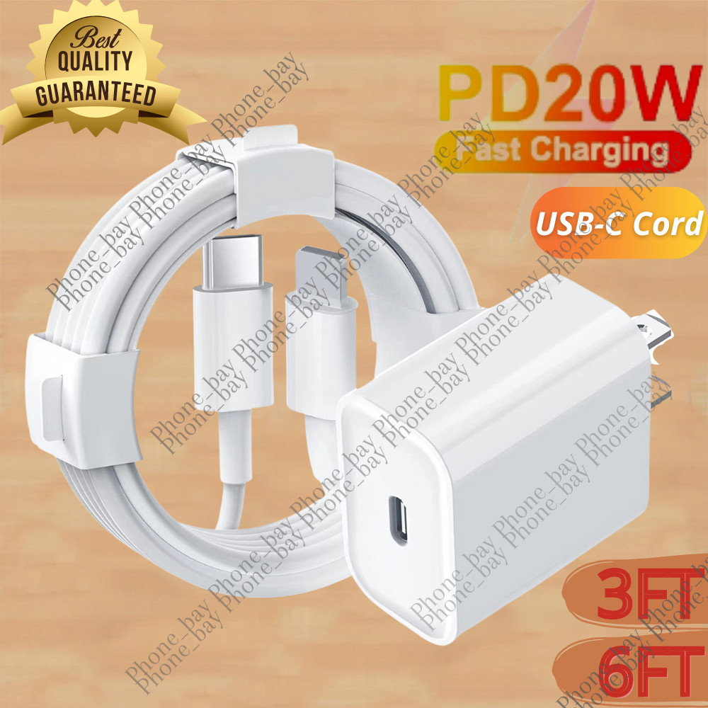 20W USB-C Power Adapter Block PD Fast Charger Cable For iPhone 13 12 14 XR iPad