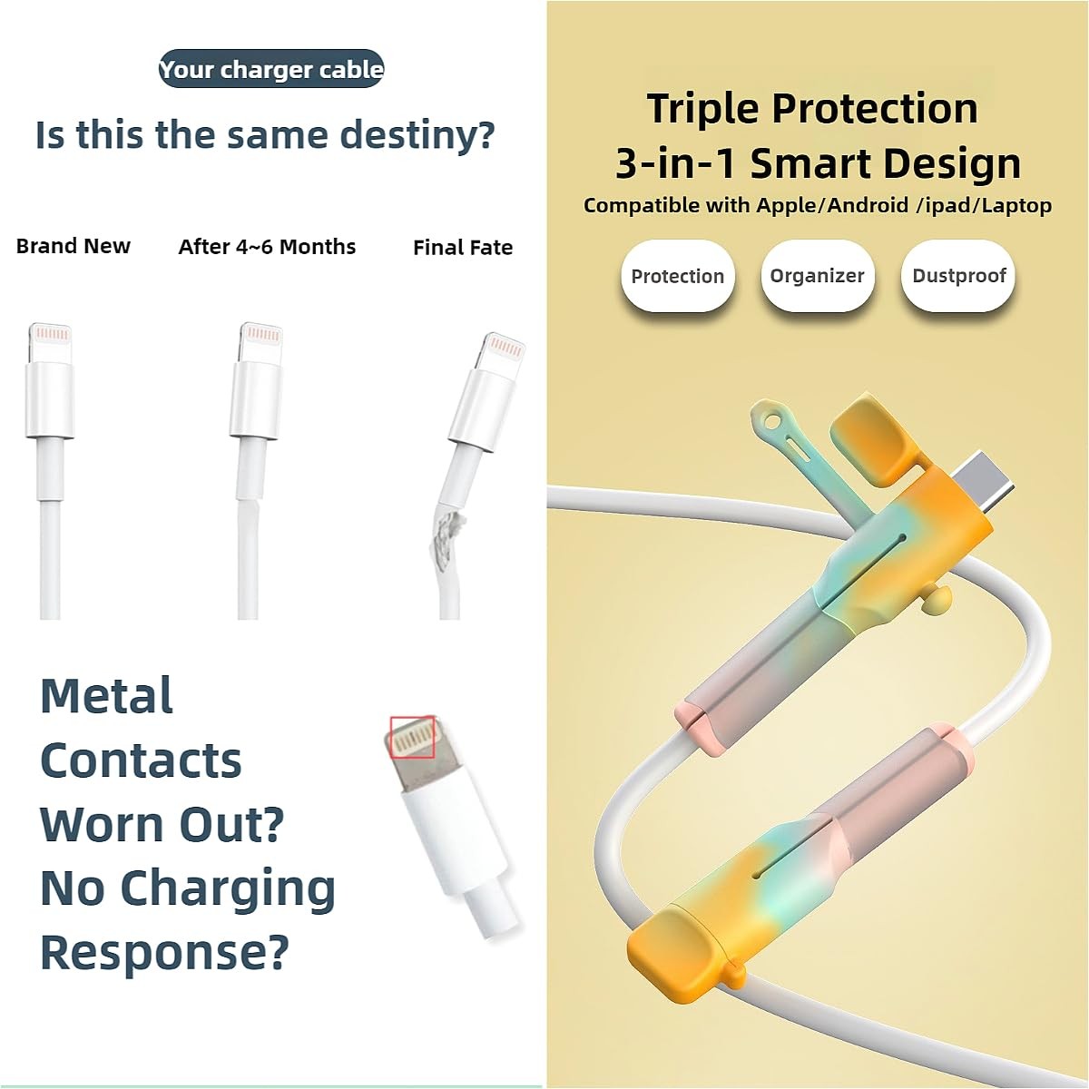 Compatible with: iPhone, Android, Type-C cables, Pink+Yellow...