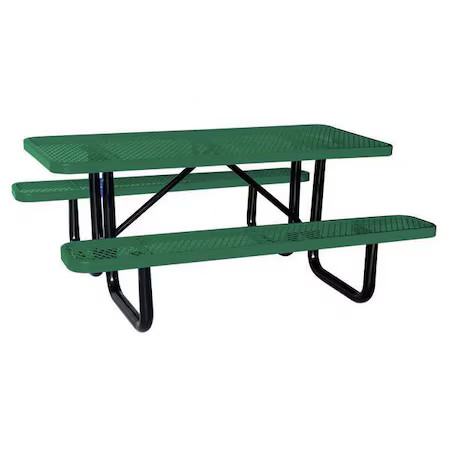 Zoro Select 4Hur6 Rectangle Picnic Table, Green, Expanded Metal, 6 Seats, 72