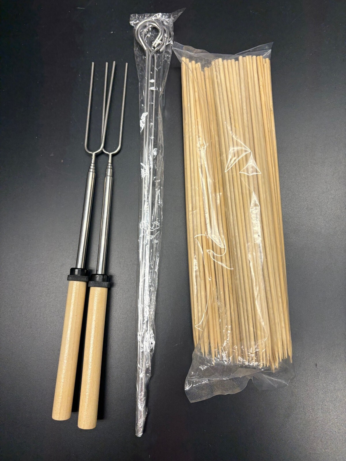 15 Piece BBQ Set for Grilling, Shishkabob, Marshmallows, Cleaning with Case