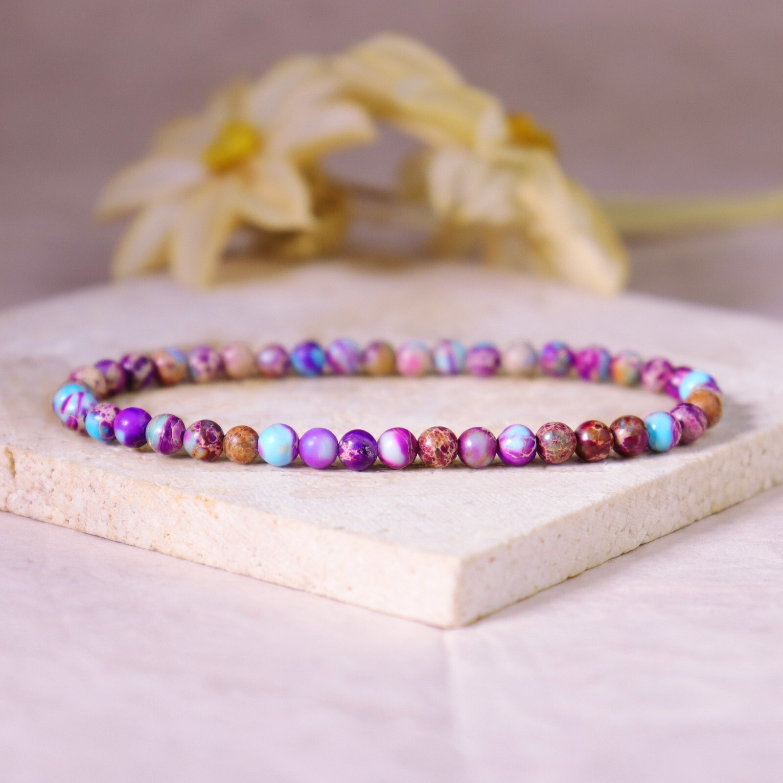 Natural Galaxy Sea Sediment 4mm Beaded Crystal Healing Chakra Handmade Bracelet