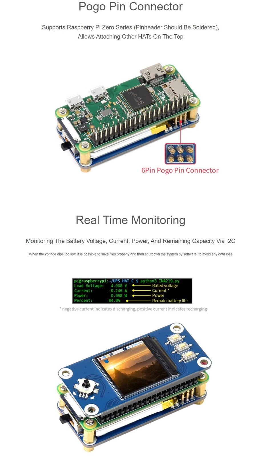 UPS HAT (C) for Raspberry Pi Zero Boards, Provides 5V Uninterruptible Stable ...