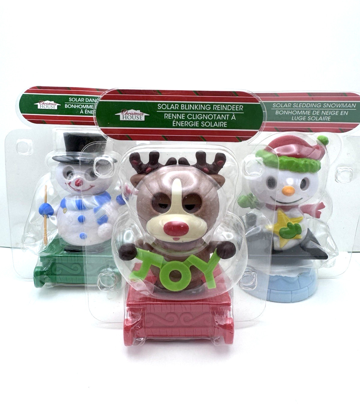 Solar Power Dancing Reindeer Snoman X2 Joy Christmas Decorations Lot Of 3 NEW