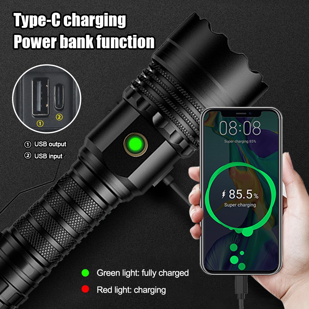 4-Core White Laser LED Flashlight 5 Modes – Rechargeable Waterproof Torch