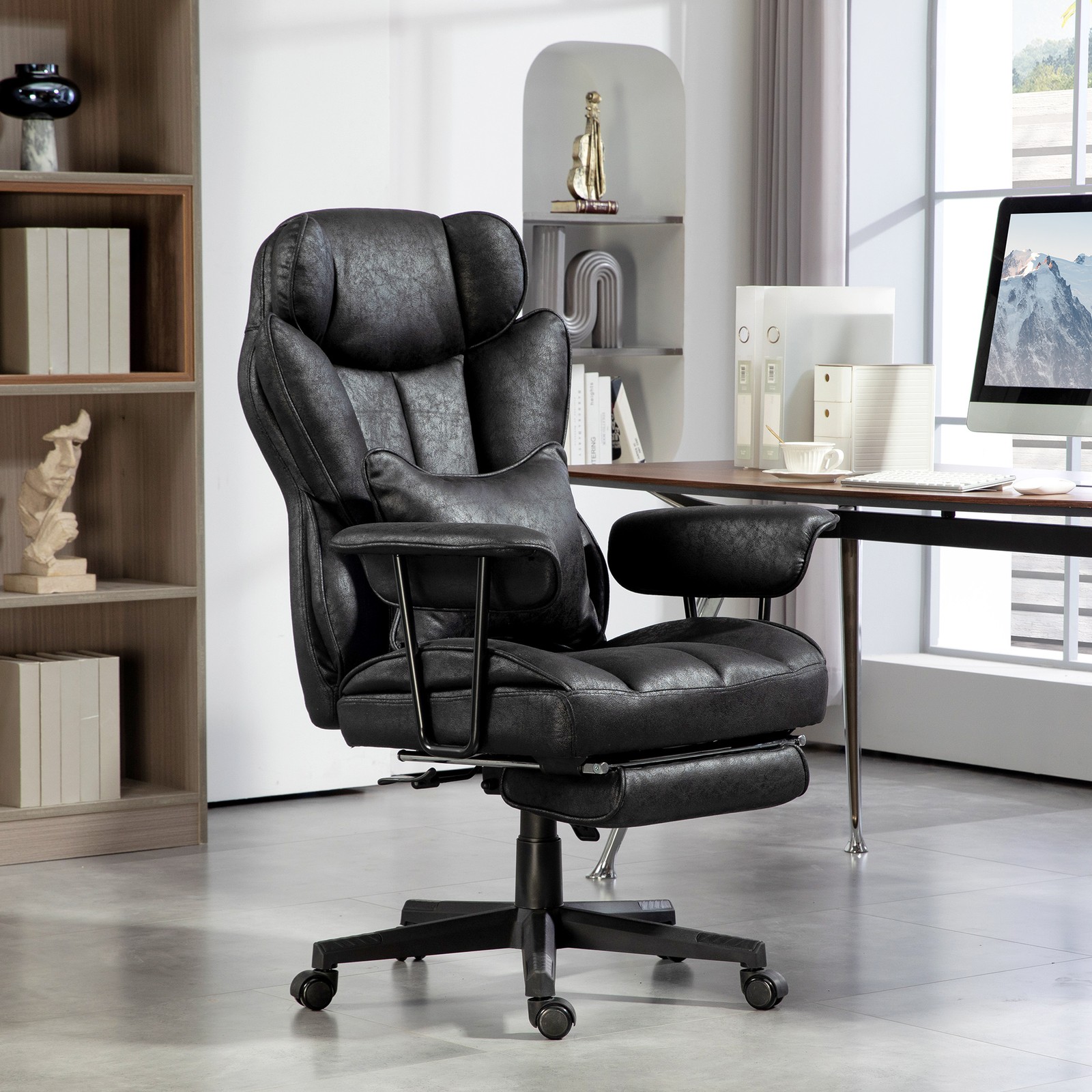 400LBS Big and Tall Massage Office Chair with Footrest, Black