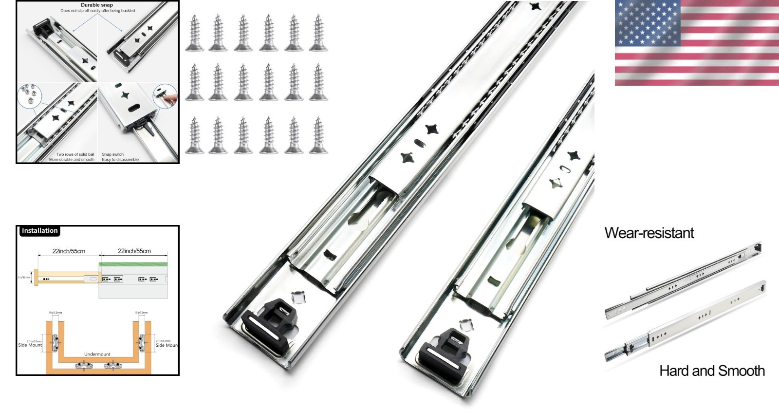 Undermount Drawer Slides 22in 260lb Capacity