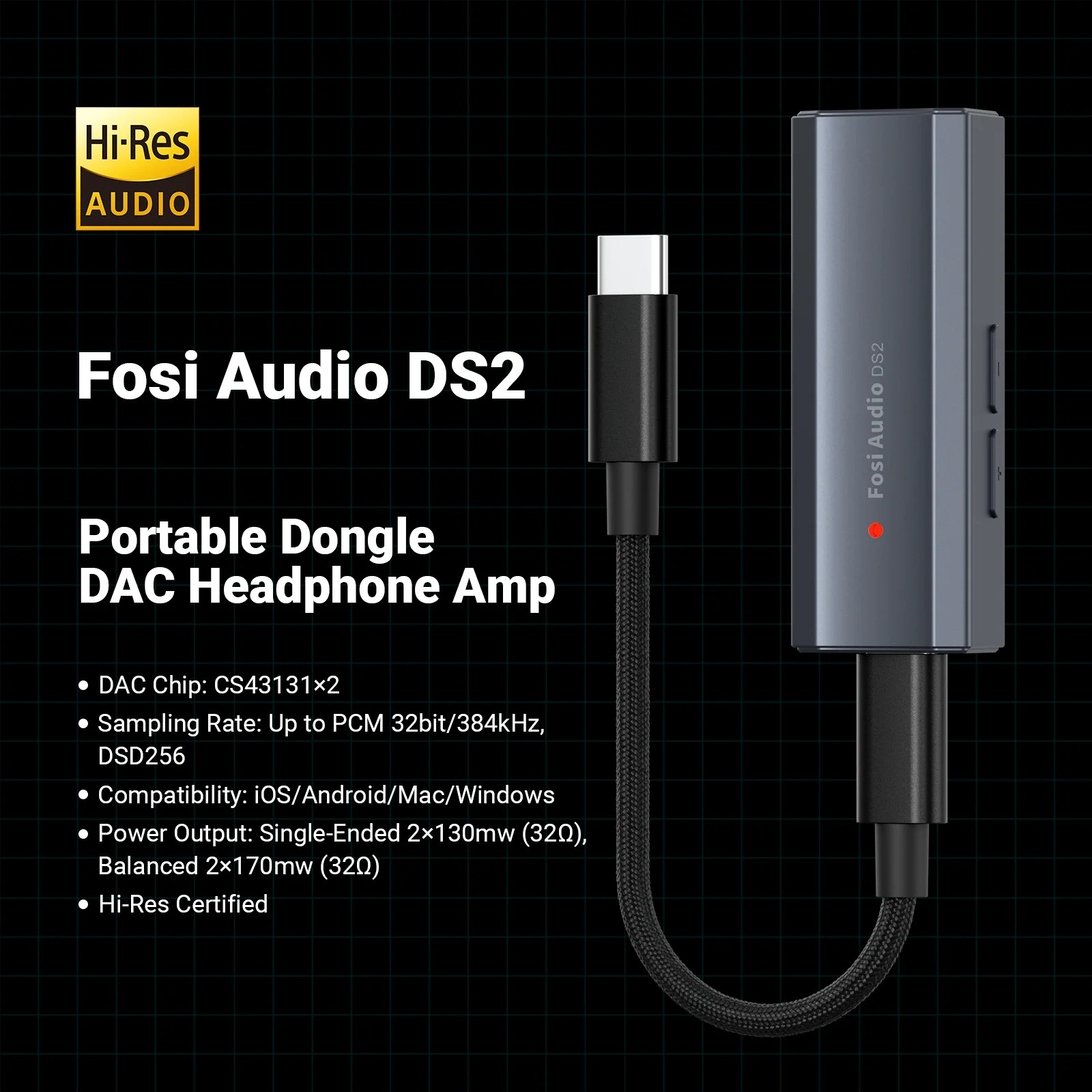 Fosi Audio DS2 USB DAC Headphone Amp 3.5mm 4.4mm Balanced 32bit/384kHz