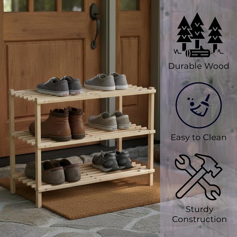 3 Tier Shoe Rack Organizer Durable Space Saving Storage Sneakers Boots New