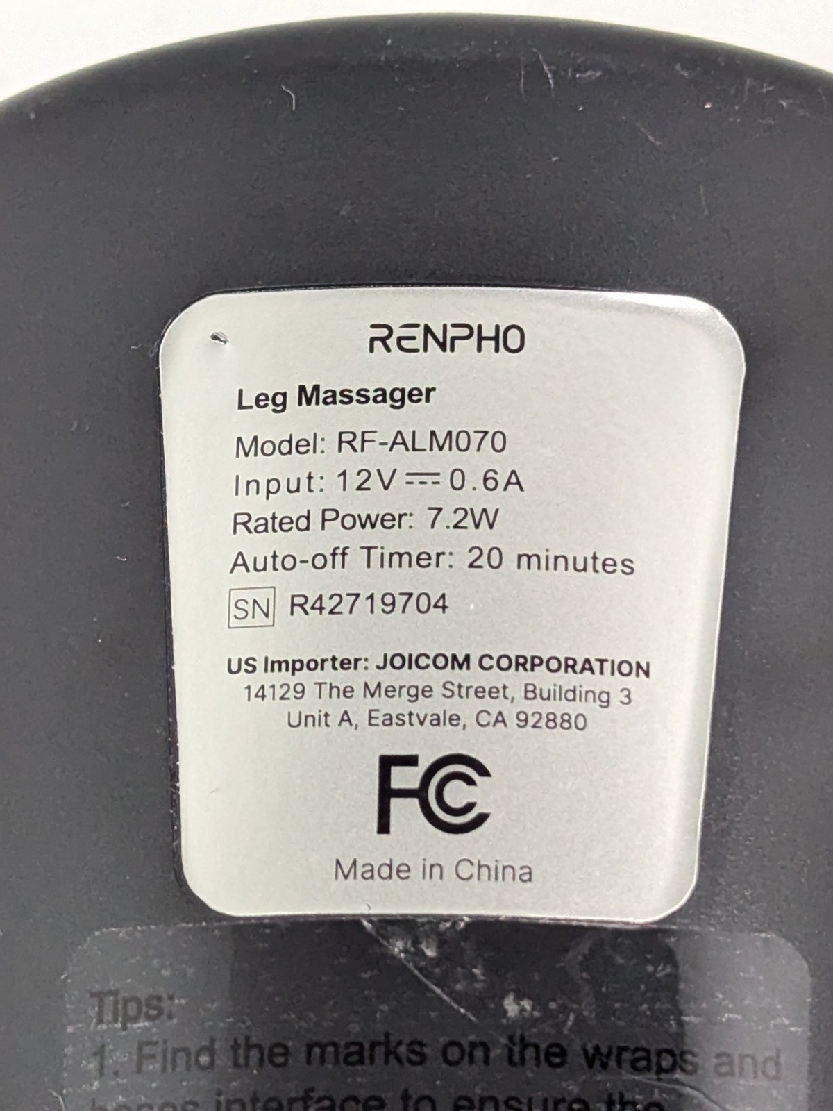 RENPHO RF-ALM070 Air Compression Leg Massager Remote Control Controller Only!
