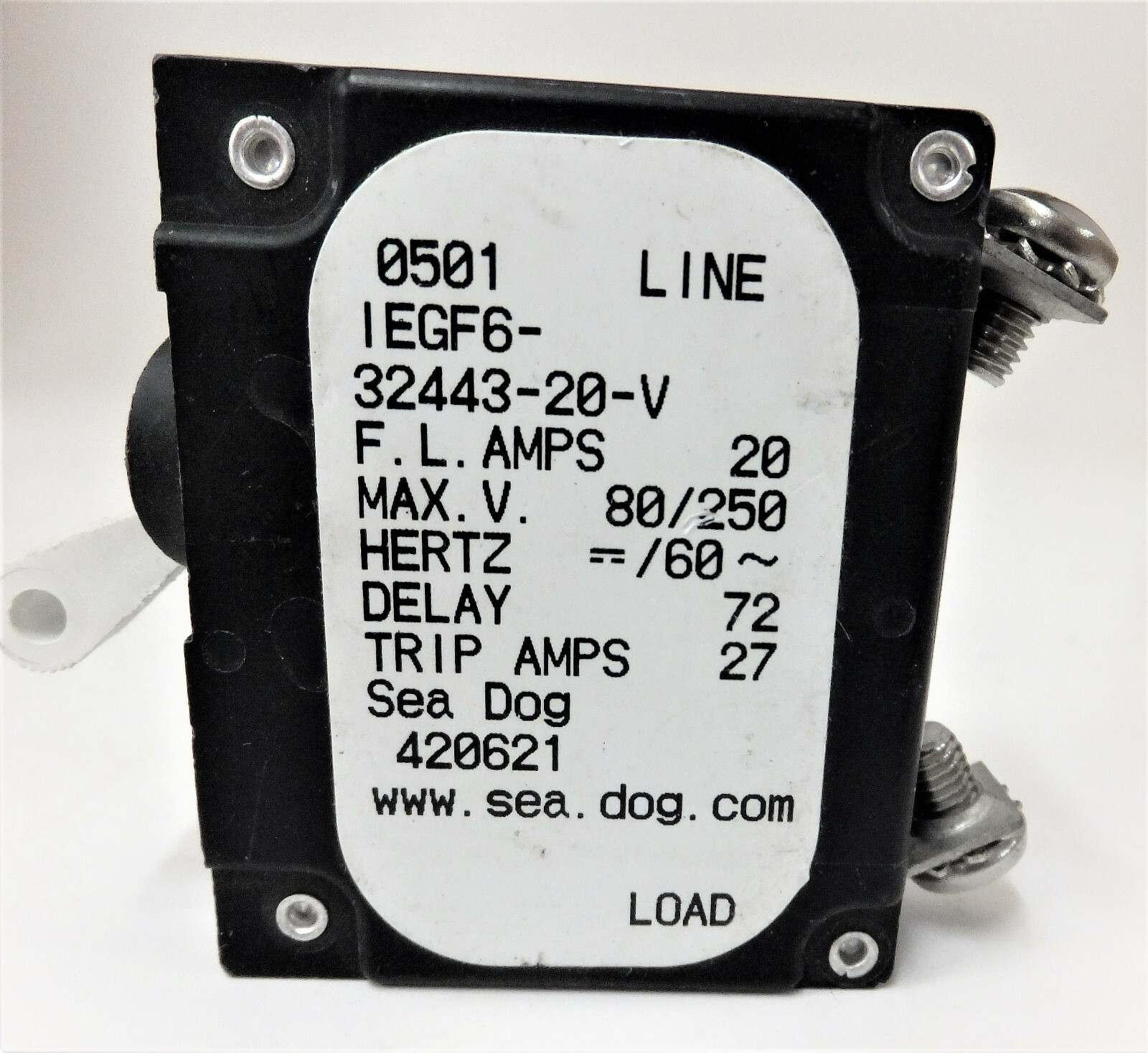AIRPAX IEGF6-32443-20-V/SEA DOG 420621, 20 AMP, SP, CIRCUIT BREAKER, NEW