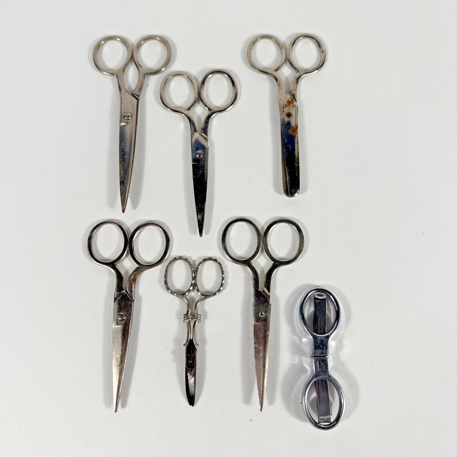 7 Pairs VTG Children's Scissors Sewing Travel Folding Metal Kids Blunt Art Retro