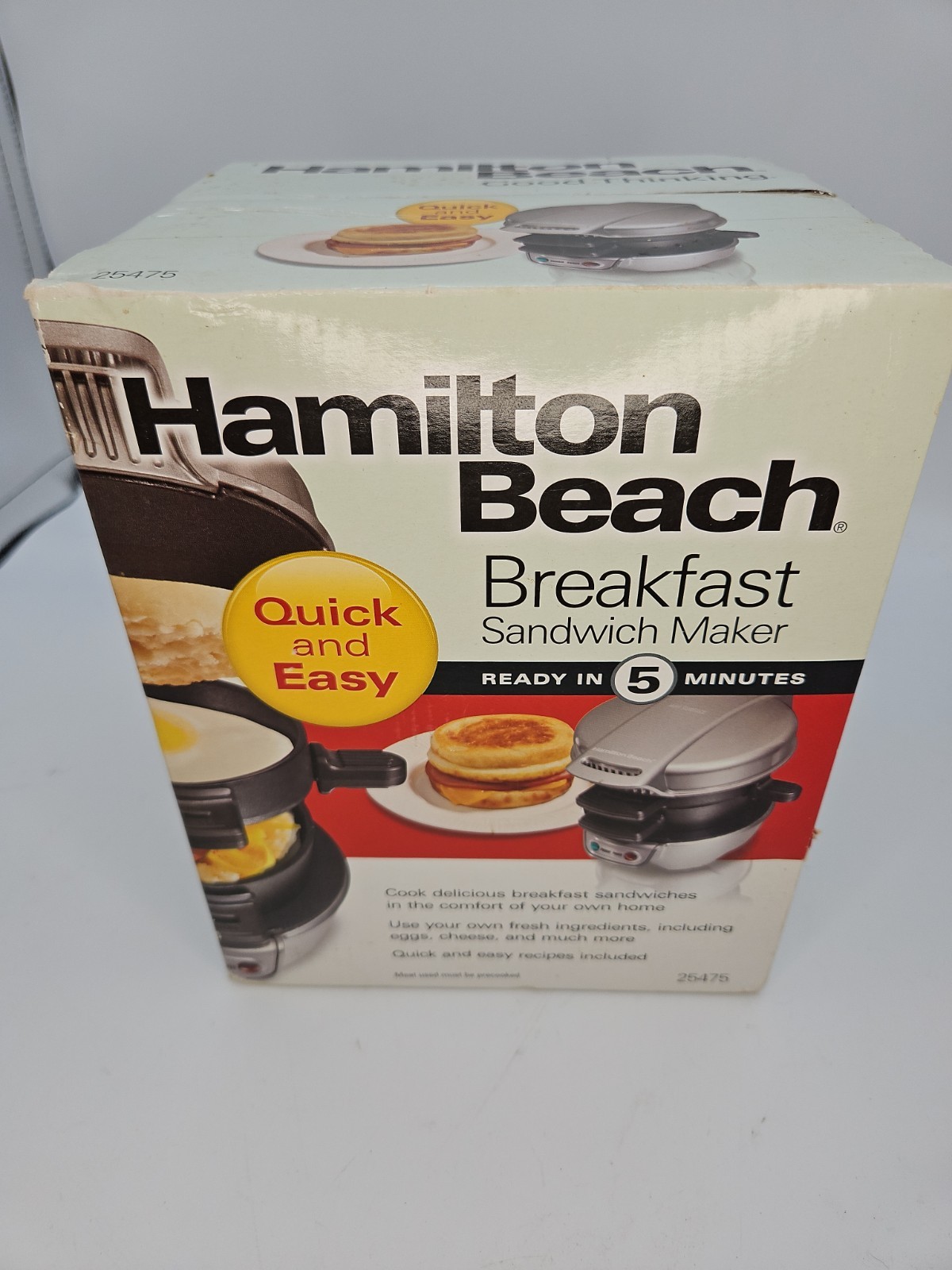 Hamilton Beach Breakfast Sandwich Maker Model 5 Minutes 120V 600W New In Box