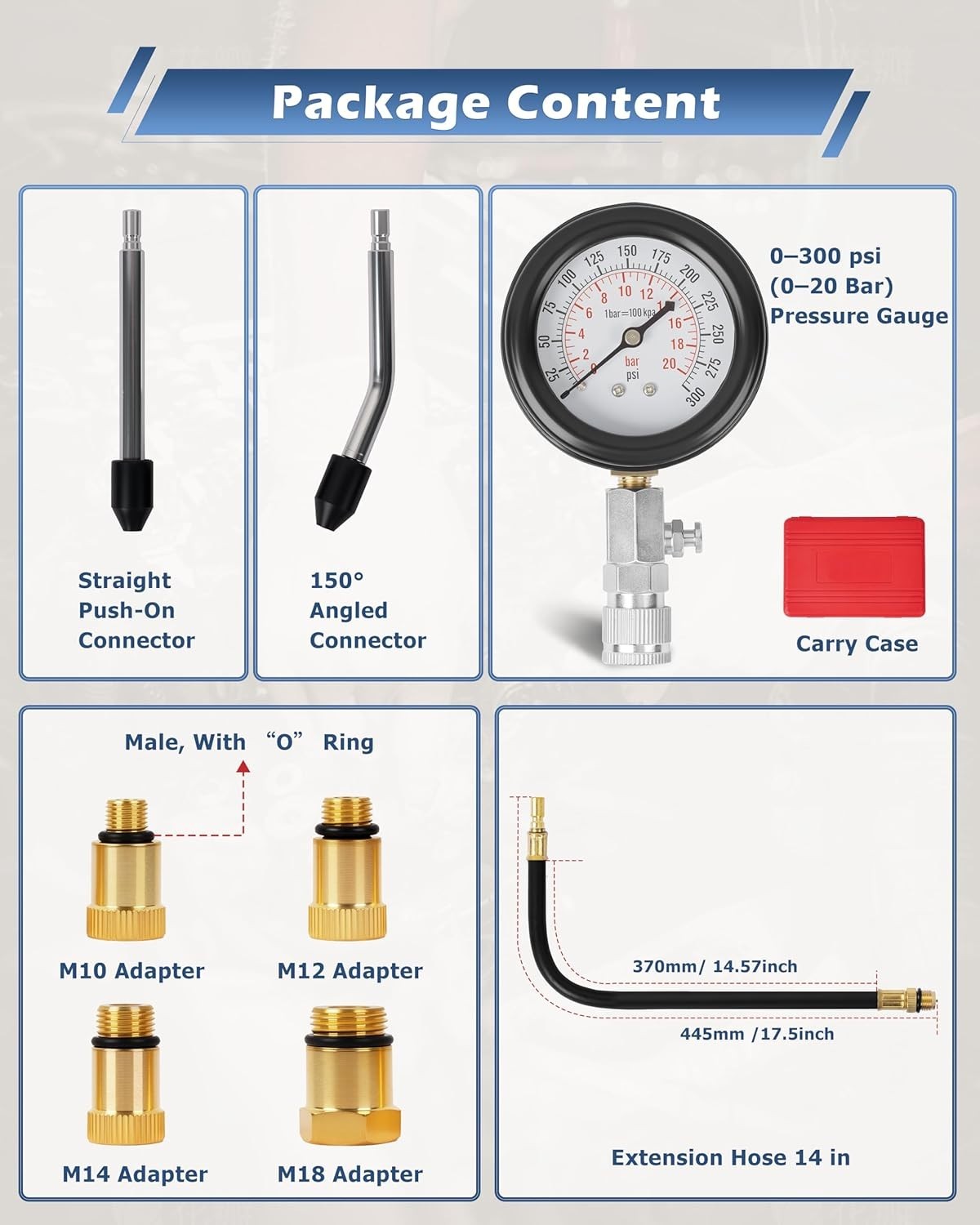 8-Piece Petrol Engine Compression Tester Kit - Accurate Diagnostics for Vehicles