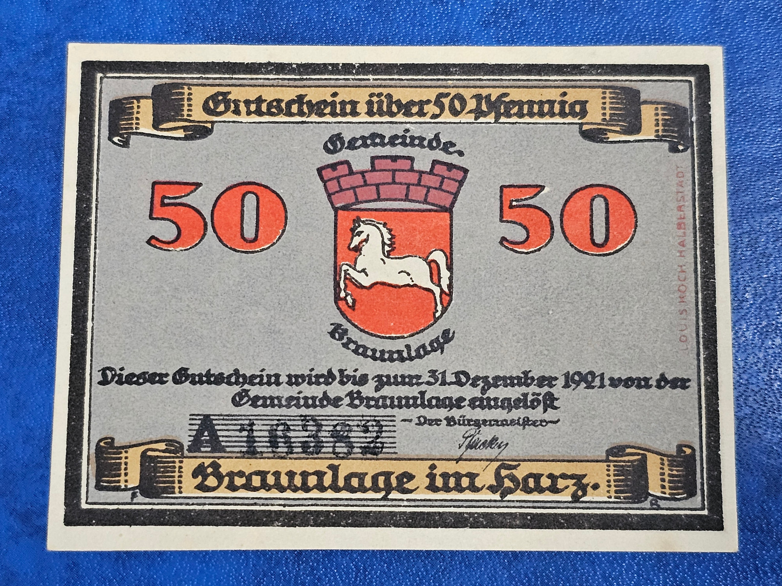 BRAUNLAGE HARZ NOTGELD 50 PFENNIG 1921 EMERGENCY MONEY GERMANY [🇩🇪35123]