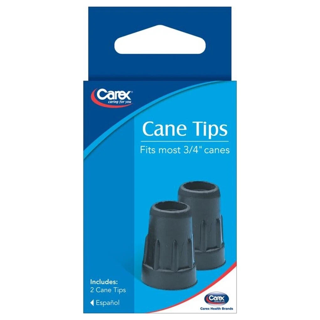 Carex Black Cane Tips 3/4" Metal Reinforced 1 Pack of 2 Cane Tips