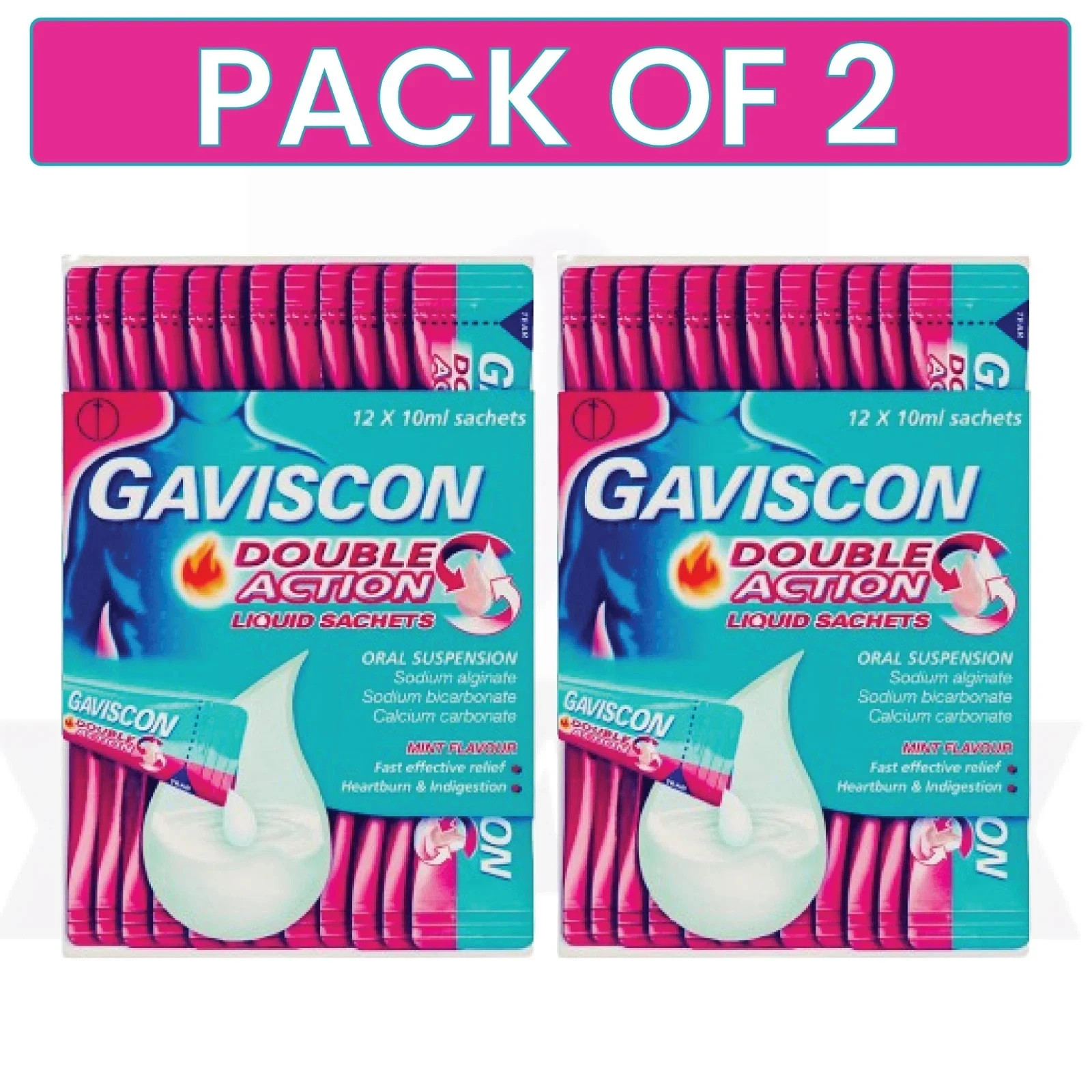 2 PACK - Gav-I$con Double Action Liquid Sachets Mint Flavour 12 X 10ml