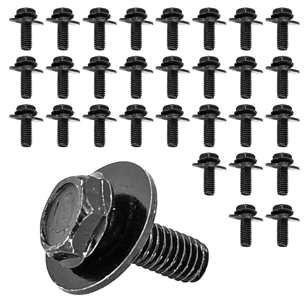 71315122382A 30x M6 Bolts, 1.0 x 17mm Loose Washer Hex Head SEMS Body Bolts, ...