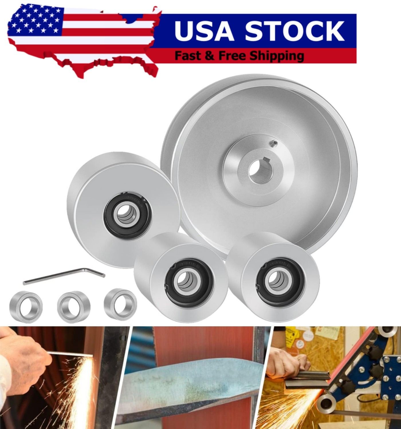 Belt Grinder 2"x72" Wheel Set for knife Grinder 5"Drive 5/8"Bore 3"Track 2"Idler