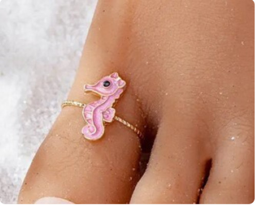 Pink seahorse toe ring