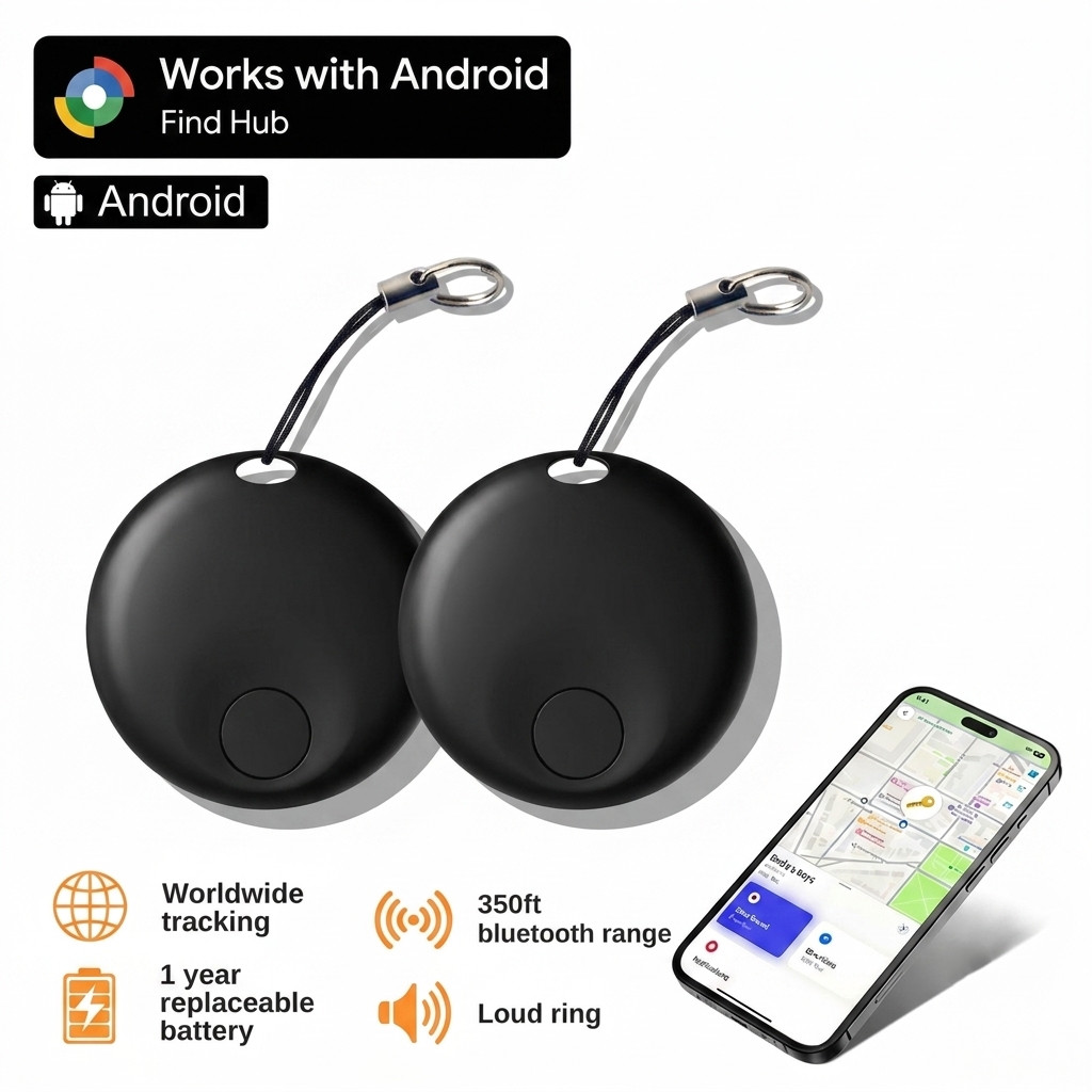 2-Pack Android Smart Tracker Tag, GPS Locator for Keys Bag, Black Anti-Lost
