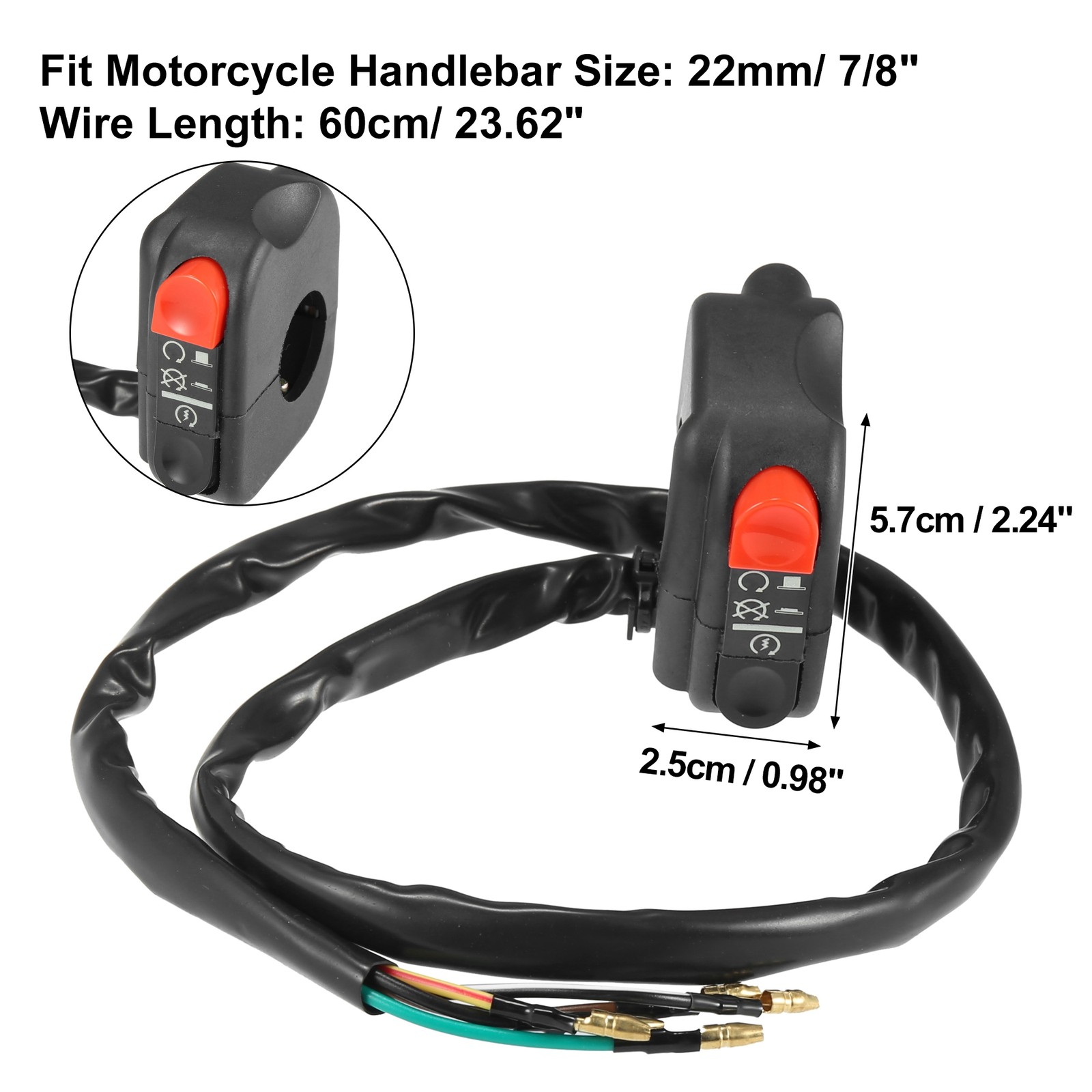 Pack(1) DC 12V 7/8" 22mm Motorcycle Handlebar Headlight Switch Ignition Switch