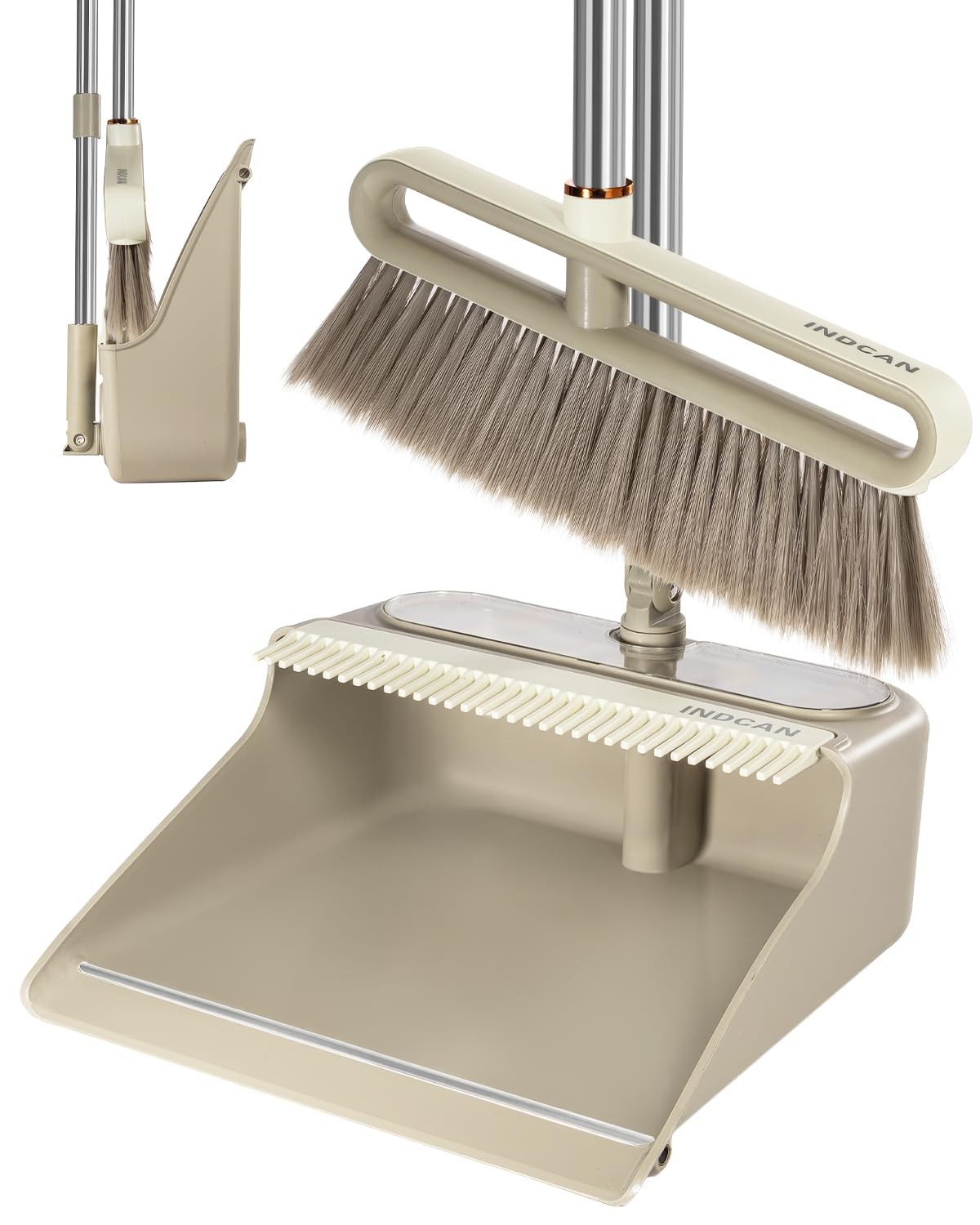 INDCAN Broom and Dustpan Set with 52" Adjustable Long Handle, Upright Standin...