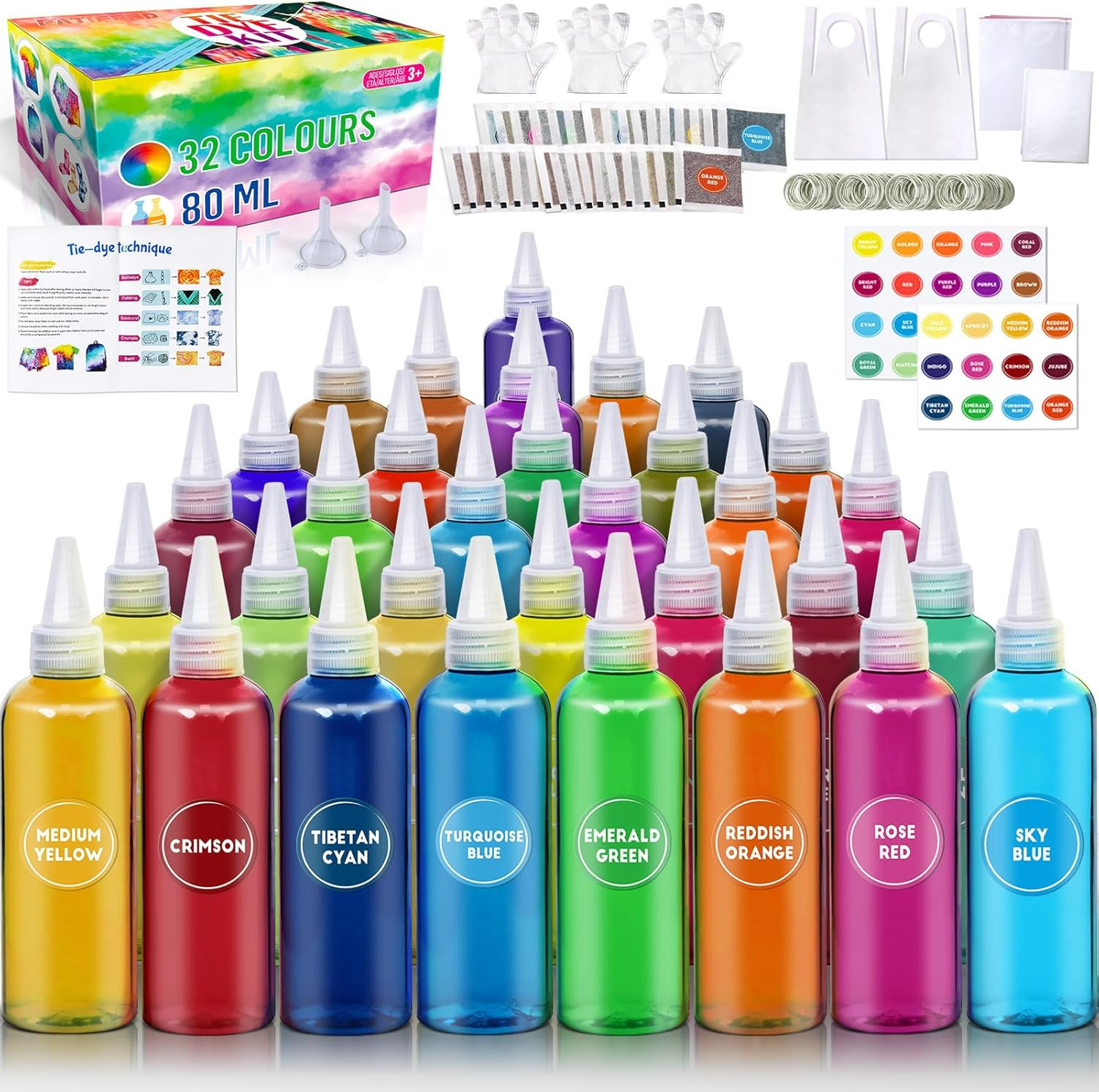 Tie Dye Kit for Kids and Adults, 32 Colours 80ML Bottles, Gifts for Girls and Bo