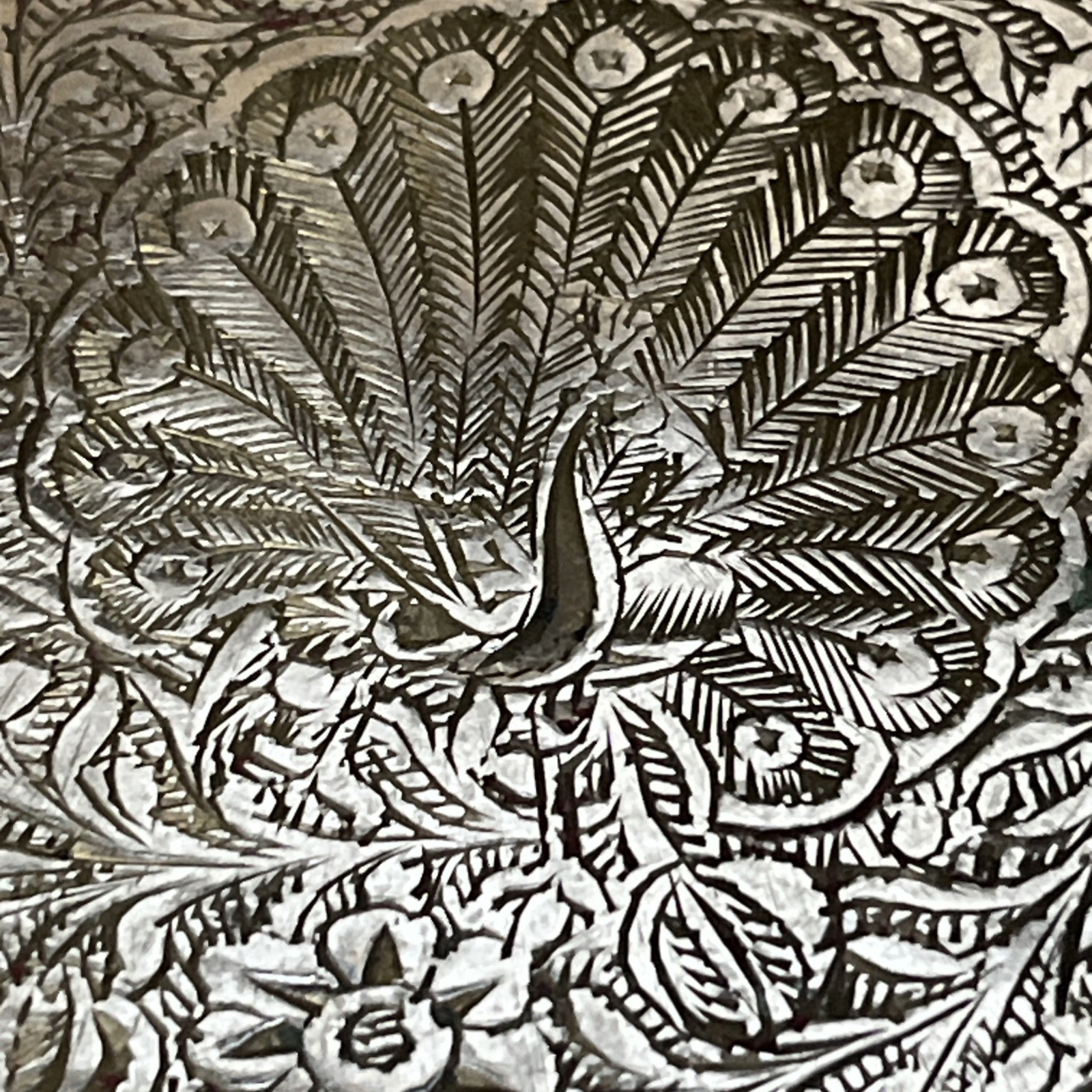 Vintage Peacocks Ornate Round 11 1/2" Silver-plate Etched Floral Platter Tray